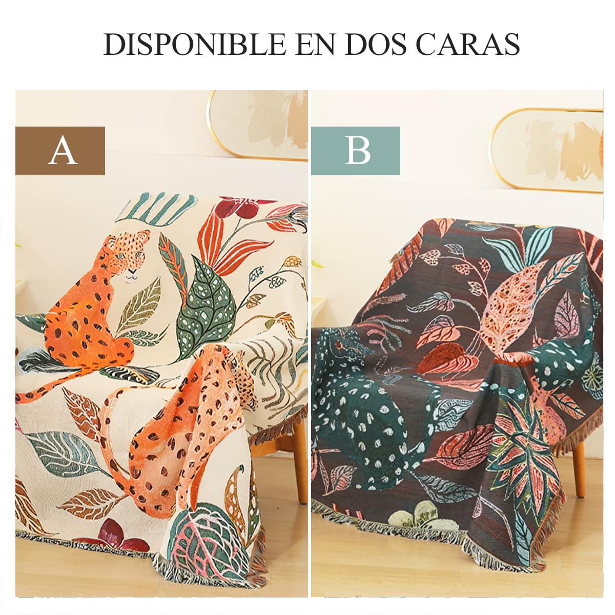 LumiSyne Manta De Doble Cara Manta De Algodón Tejida con Borlas Selva Estilo Bohemio Tapiz Mantón Decorativa Mantas para Sofá Cama Silla Camping Manteles Alfombra 160x130cm