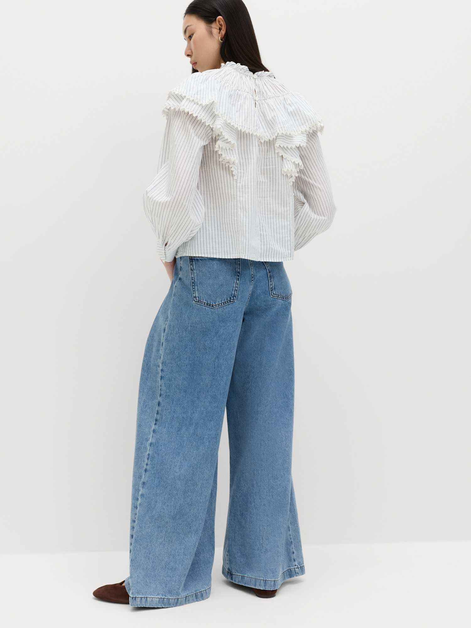 Marks & Spencer Blusa a Righe in Puro Cotone con Dettagli in Pizzo