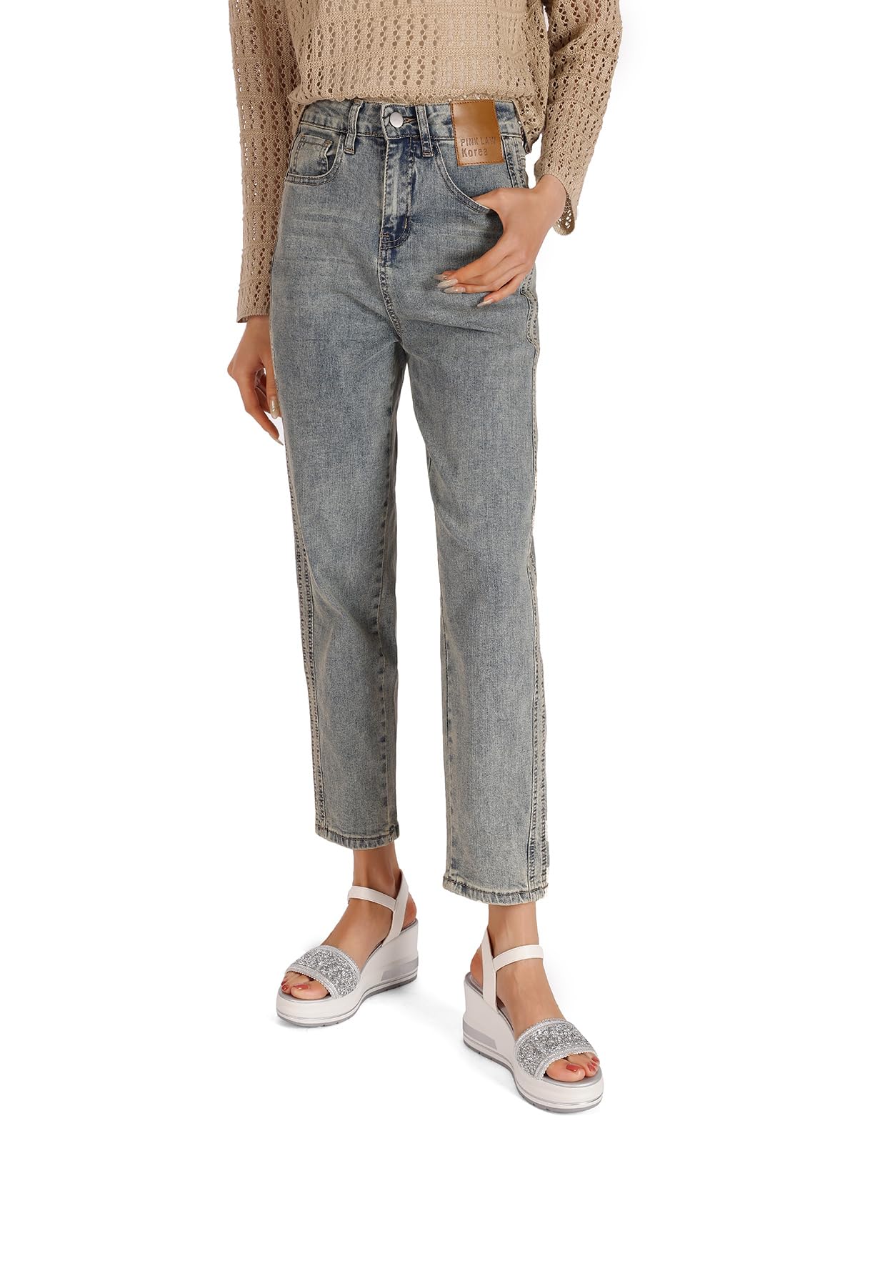 QUEEN HELENA Zeppe con Strass Sandali Alti con Cinturino Casual Donna X32-218