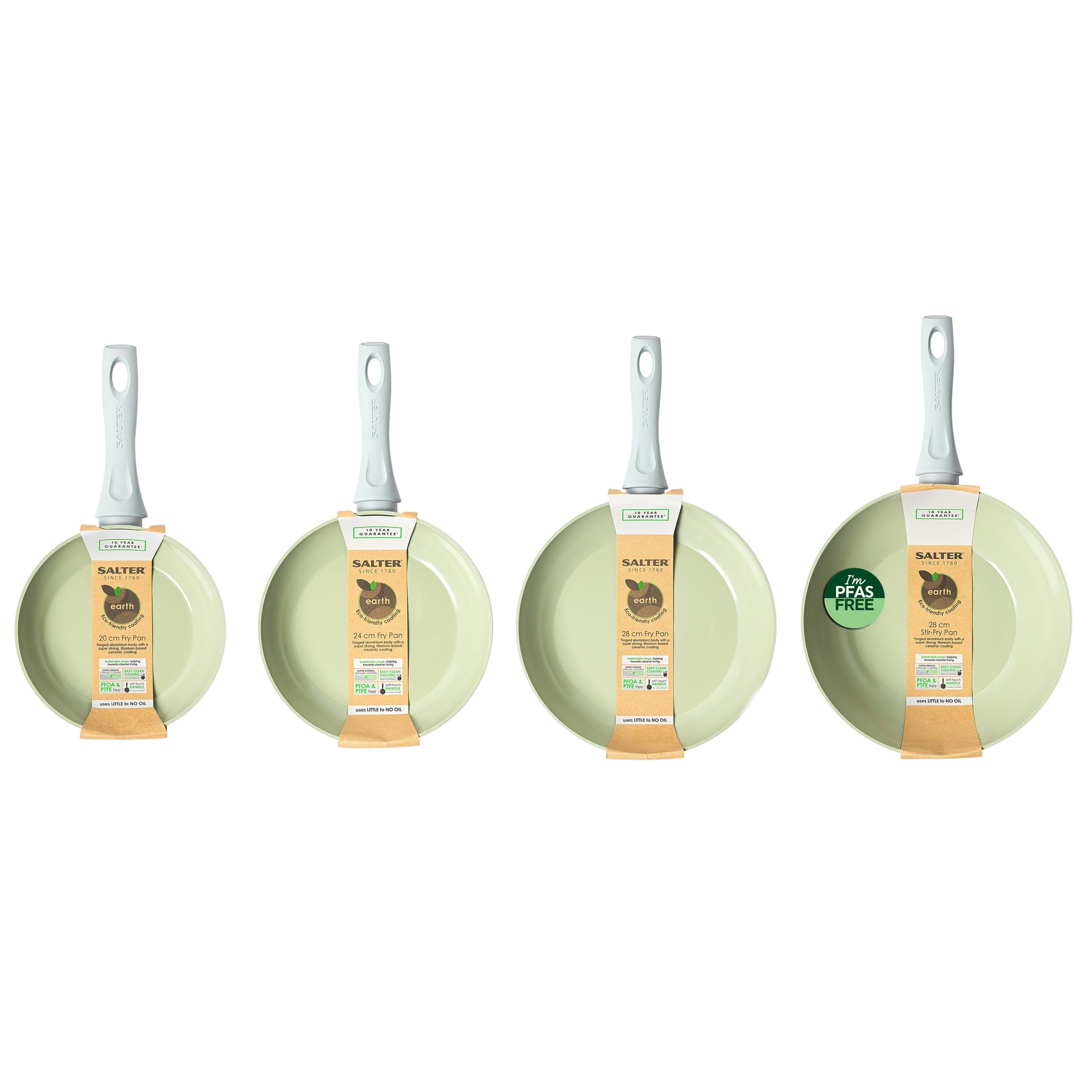 Salter COMBO-7530 Earth Frying Pan & Stir Fry Set – 4 Piece Healthy Ceramic Non-Stick Coating, PFAS-Free Induction Cookware, Aluminium Skillets, Easy Clean, PFOA/PTFE-Free, Stay Cool Handle, Green — image 1