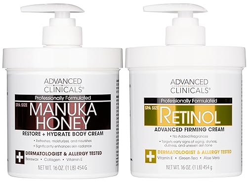 Advanced Clinicals Set de 2 lociones corporales de retinol + crema de miel de manuka Loción facial hidratante y crema corporal Tratamiento para el