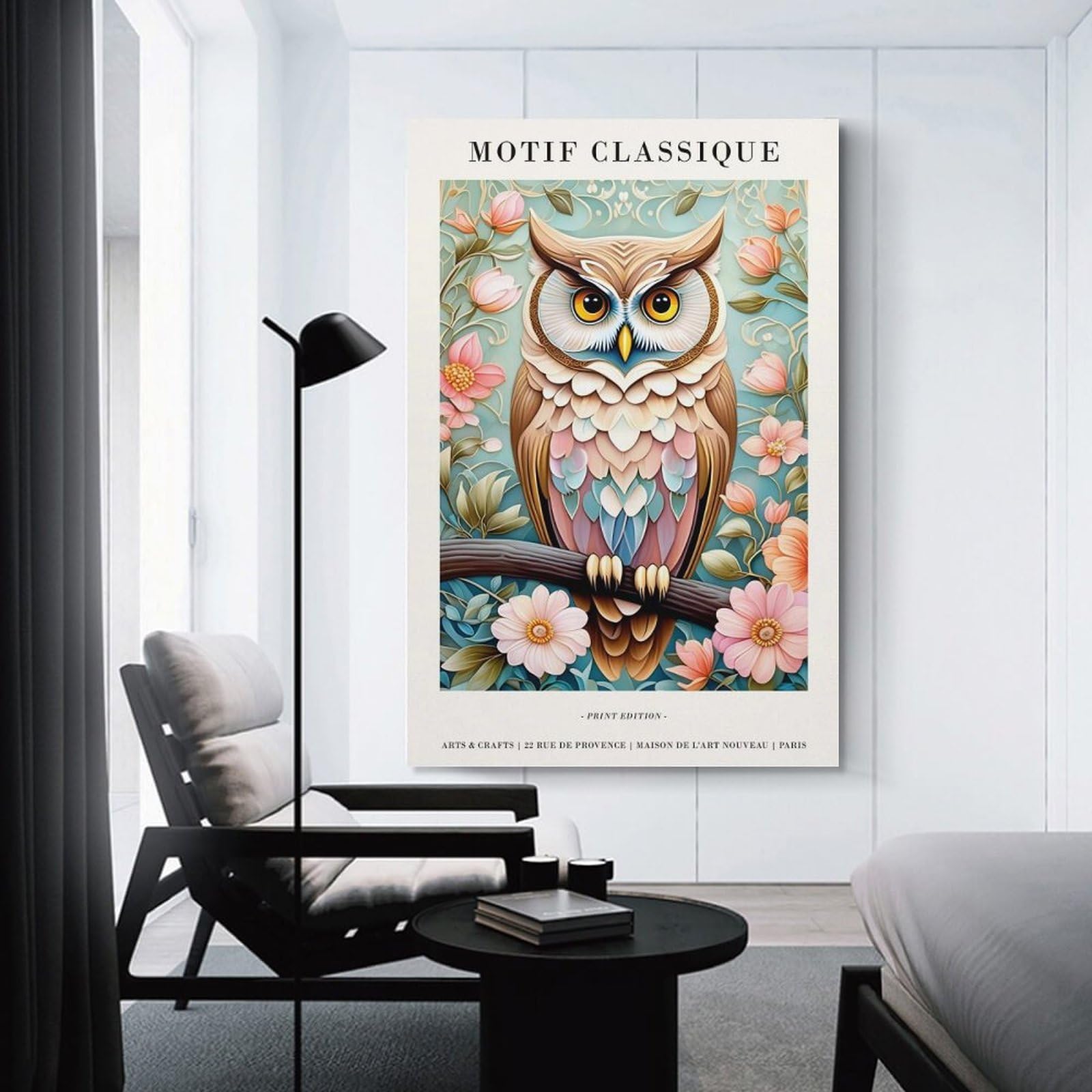 Junmoney Unframe-Style-19-1 Elegant Romantic Owl Art Hanging Wall Art, 24X36inch(60X90cm), For Bedroom Decor, Cosy Corners Or Studios, An Easy Wall Refresh For Bedrooms