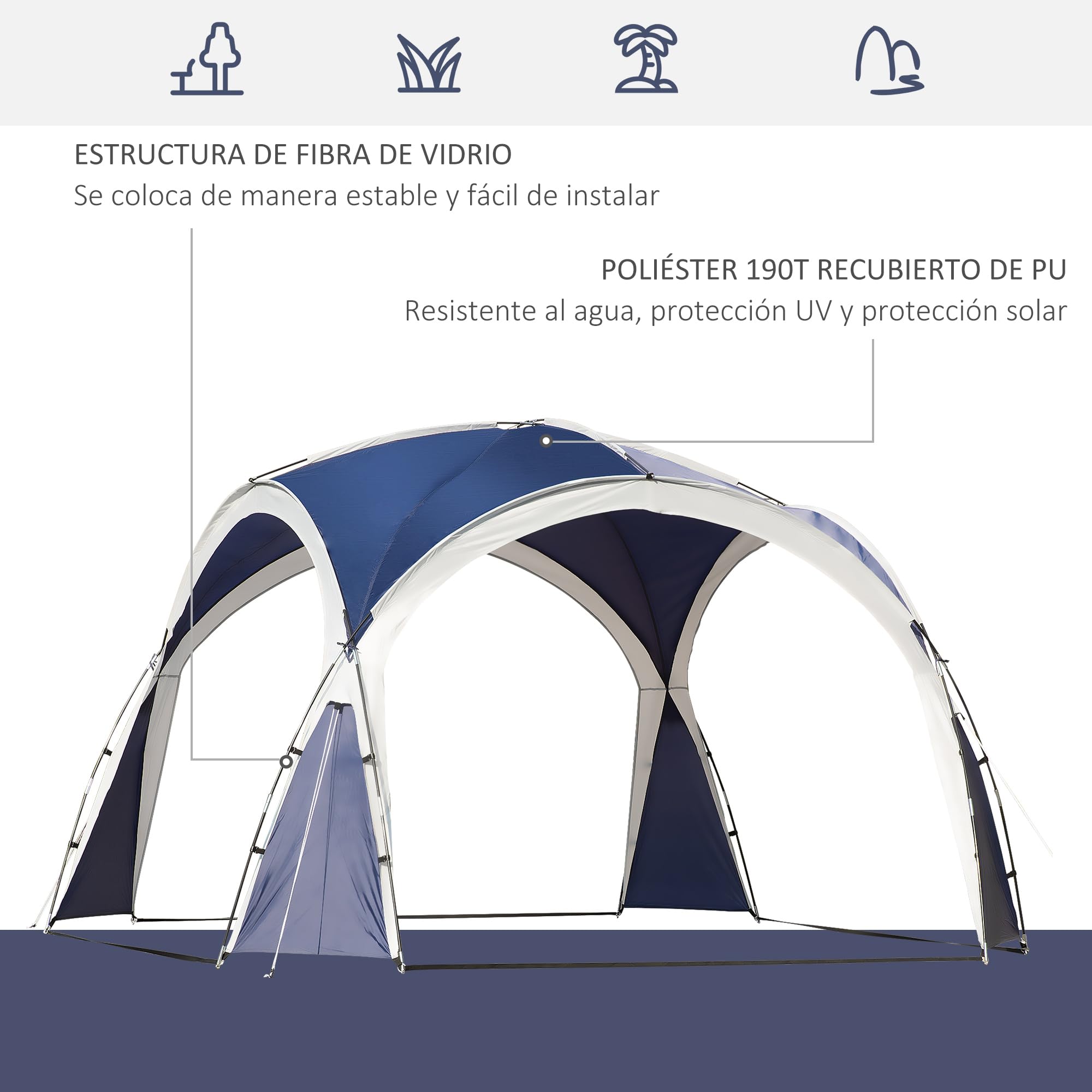 Outsunny Toldo Camping Plegable 3,5x3,5 m Impermeable Protección UV Azul