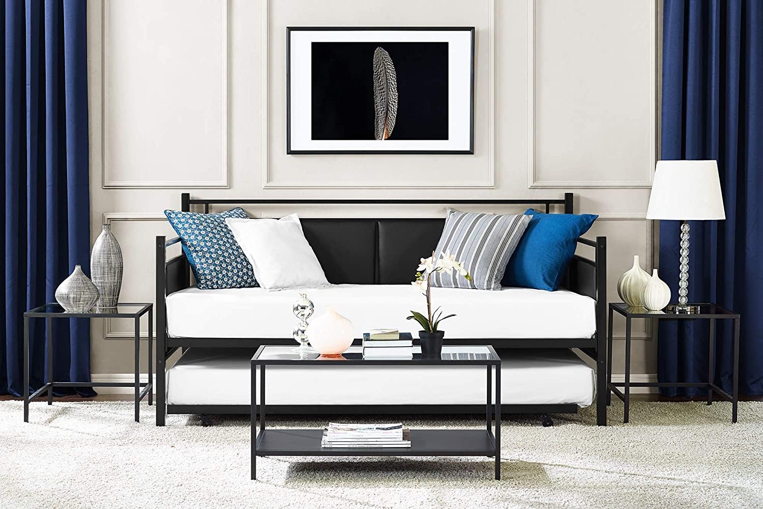 APRODZ Surte Twin Size Metal Daybed with Trundle Bed, (Mattress Included-Metal - Black Powdercoated)-image-14
