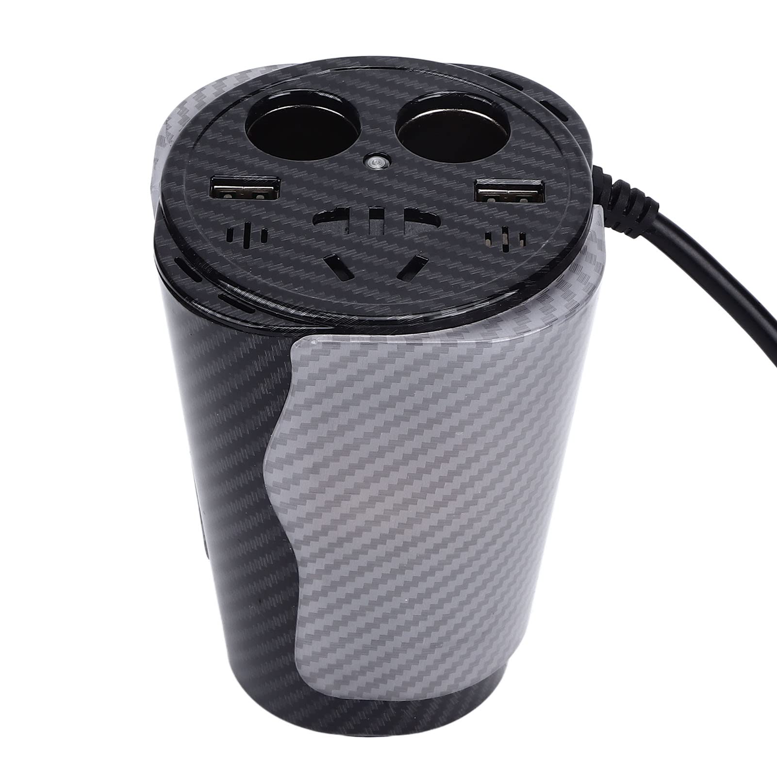 Convertidor de energía para automóvil de 150 W con luz LED de atmósfera controlada por voz Carga USB Aleación de aluminio en forma de taza para vehículos y viajes