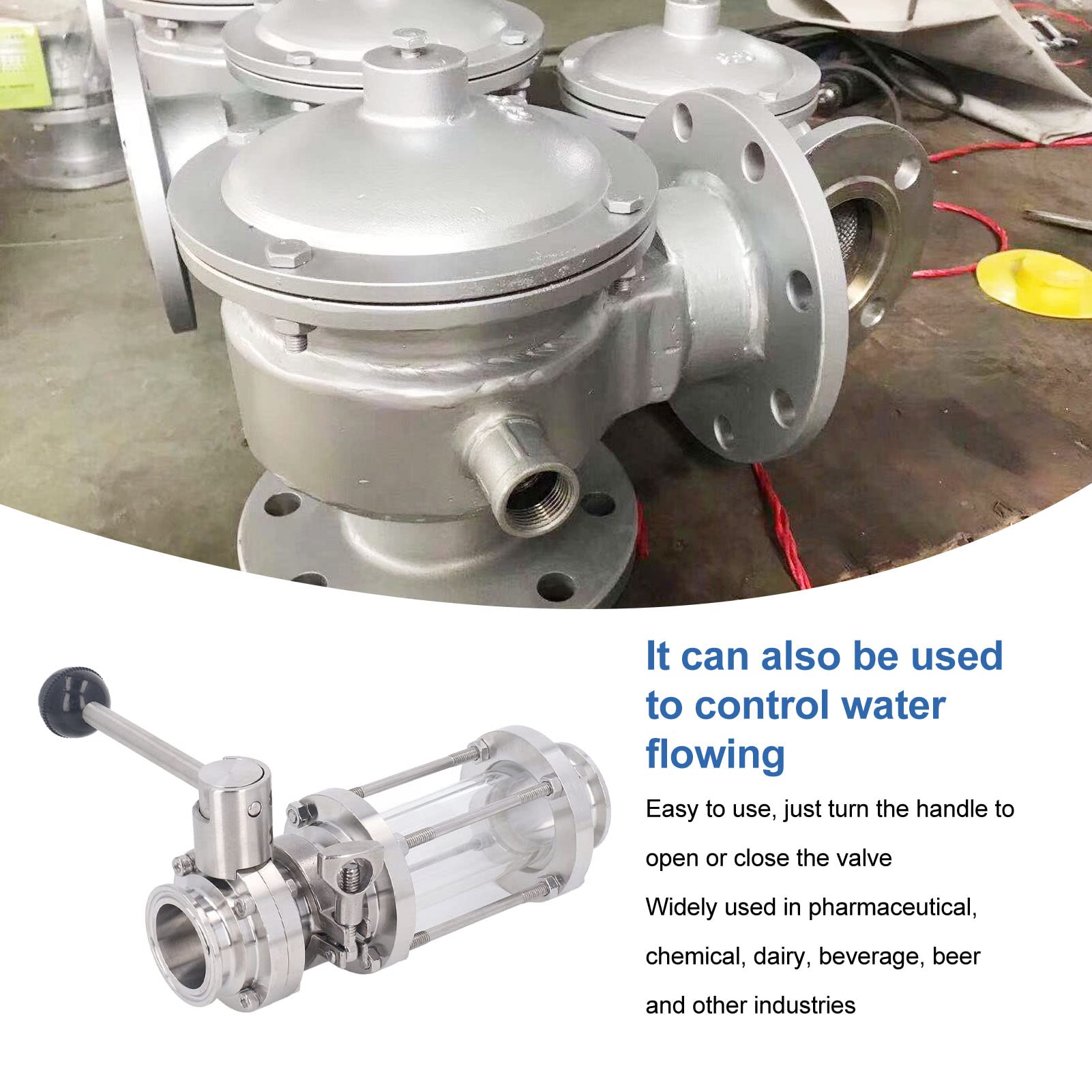 Tri Clamp Valve, Sanitary Clamp Valve with Silicone Washer Stainless Steel Clamp Valve for Boiler Still Tank Fermenter Industrial Home Use (38mm / 1.5in Pipe OD)