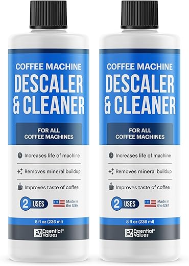 Essential Values Universal Descaling Solution for Keurig Breville Nespresso & Delonghi (4 Uses) | Coffee Machine Descaler Cleaner | Liquid To Descale Automatic Coffee Makers & Espresso Machines