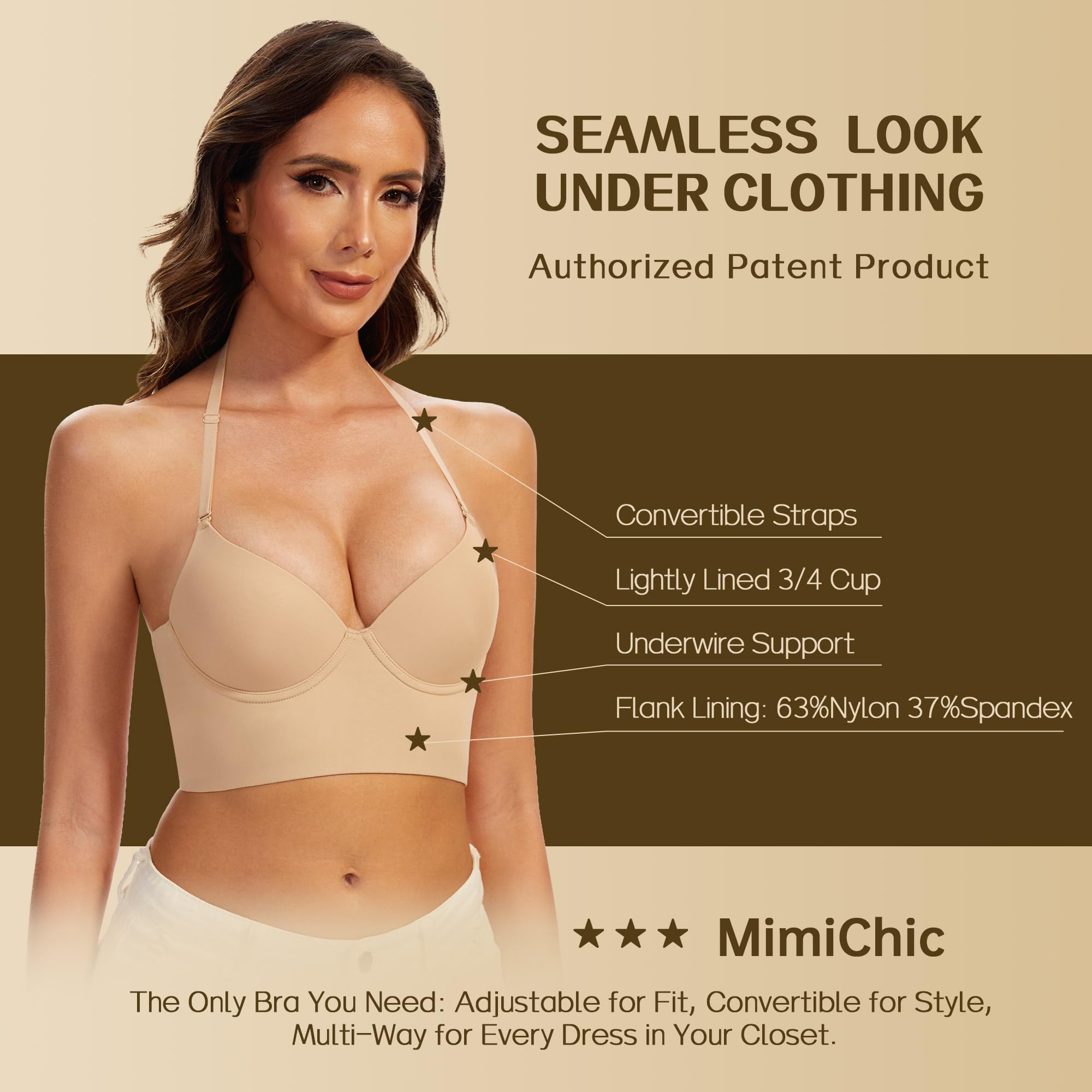 Soutien Gorge Dos Nu-Invisible Multiples et Transparent Convertibles Soutien Gorge sans Coutures à Léger Rembourrage