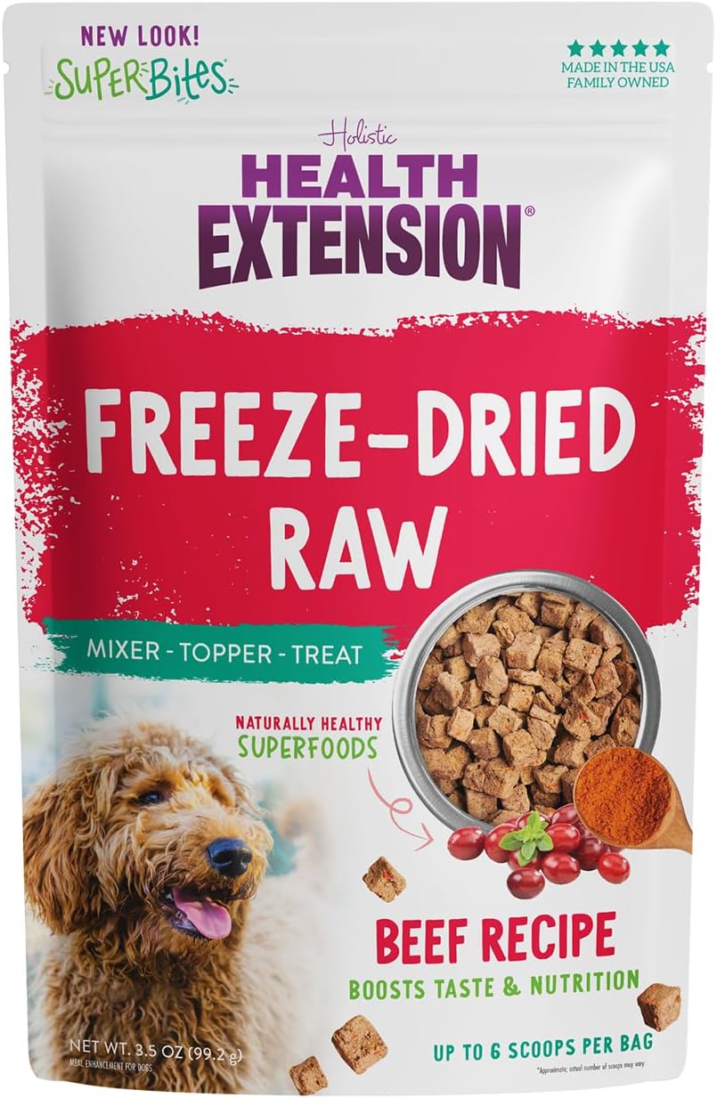 Health Extension SuperBites Freeze-Dried Raw Beef Meal Mixer for Dogs, (12 oz, 340.2 g) – Premium Blend with Raw Proteins and Superfoods for Optimal Nutrition