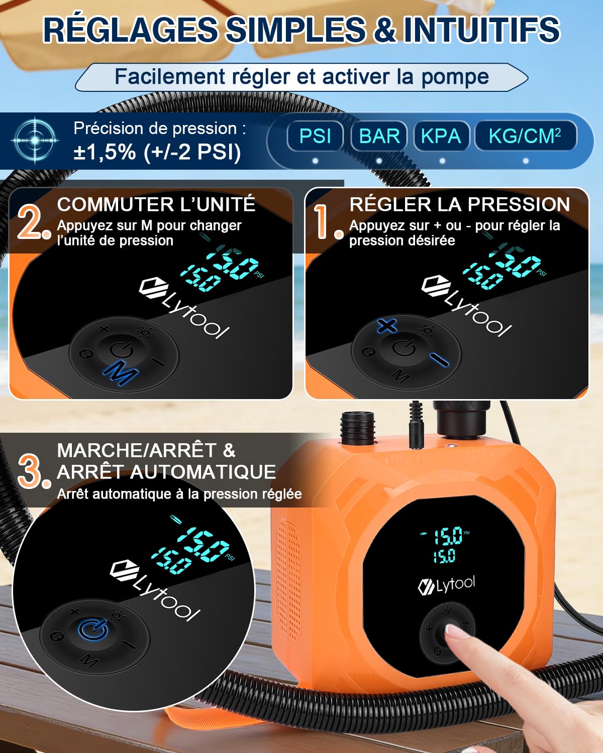 Pompe Électrique Sup (Option Avec Batterie/Sans Batterie) Lytool Gonfleur Paddle Haute Pression 50 PSI avec Arrêt Automatique Planches Stand Up Paddle,Bateaux,Kayaks,Voiture,Vélo