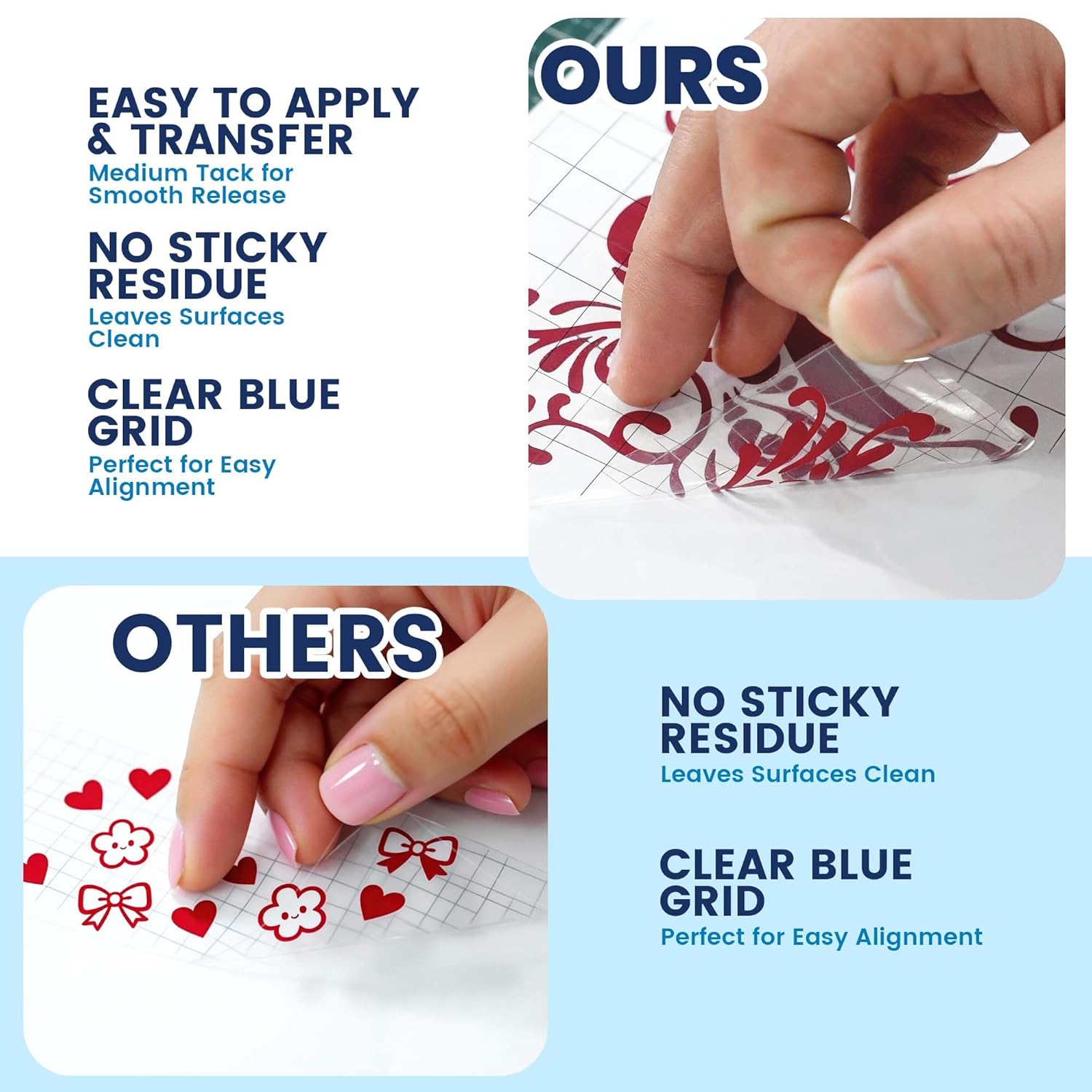 ADHES Clear Transfer Tape for Vinyl with Grid, 12" x 100FT, Medium Tack Transfer Paper Roll, Easy Release Application Tape for Cricut, Silhouette, Decals, Signs & DIY Projects