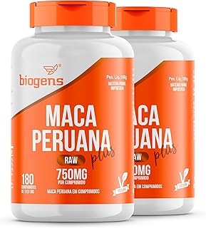 Maca Peruana Plus raw 750 mg, Biogens Kit 2x 180 comprimidos