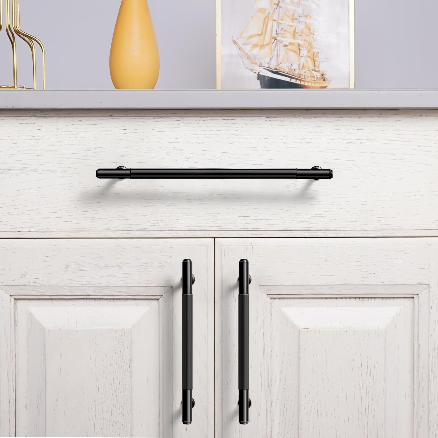 Goo-Ki 6 Pack Black Cabinet Pulls Drawer Pull, 5.04 Inch c-c Kitchen Hardware,Modern Zinc Alloy Bar Cabinet Drawer Handles