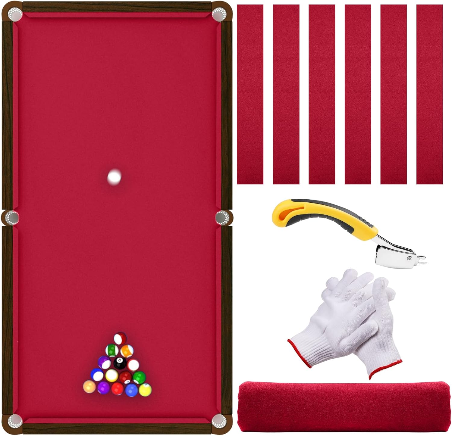 Pool Table Felt,8.53'/ 9' Billiard Cloth with 6 Pcs Cloth Strips and Staple Remover,Gloves,Pool Table Felt Replacement kit for Bars Clubs Family