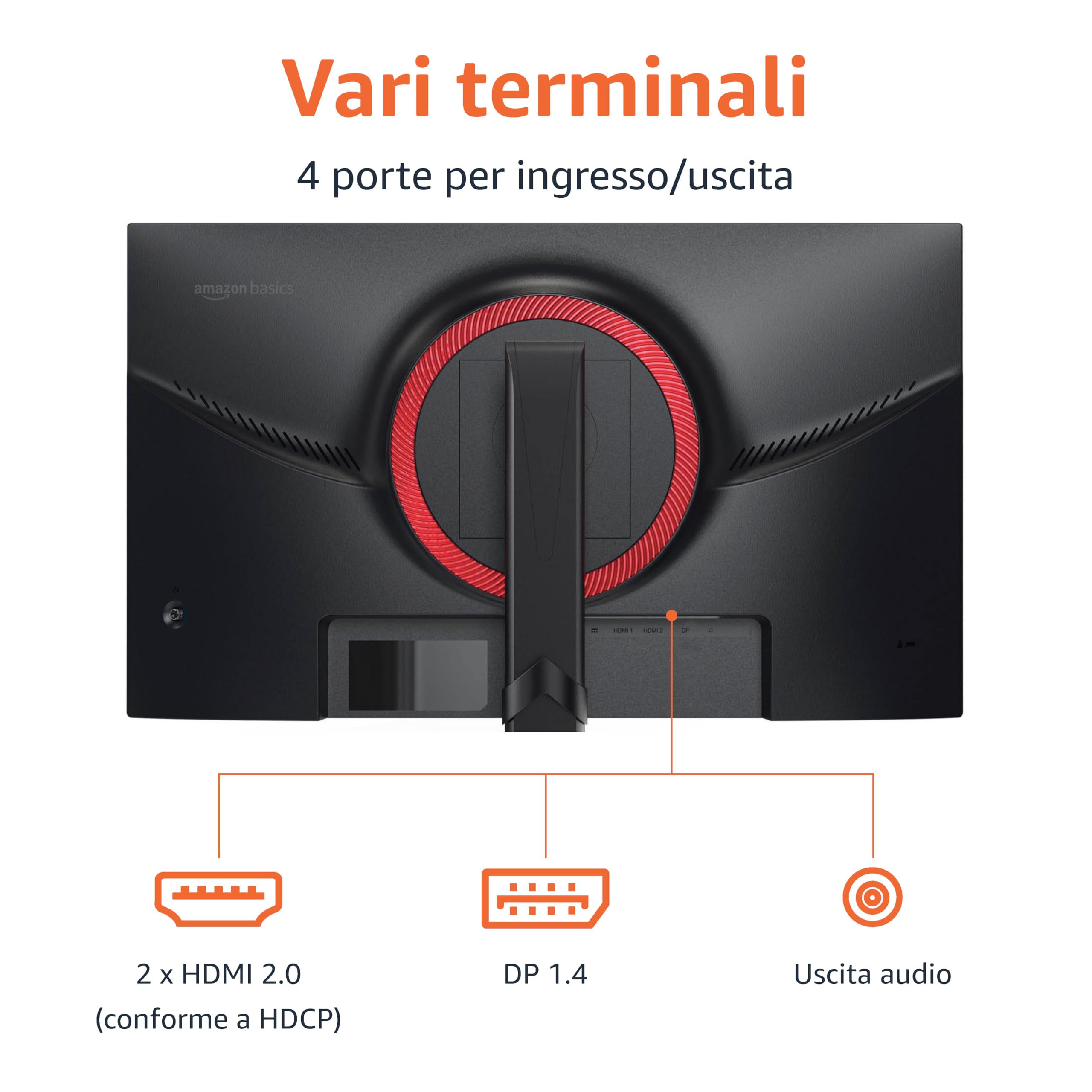 Amazon Basics, Monitor da gaming, 24", FHD 1080p, 165 Hz, compatibile con VESA, sincronizzazione adattiva, risposta in 1 ms, Nero