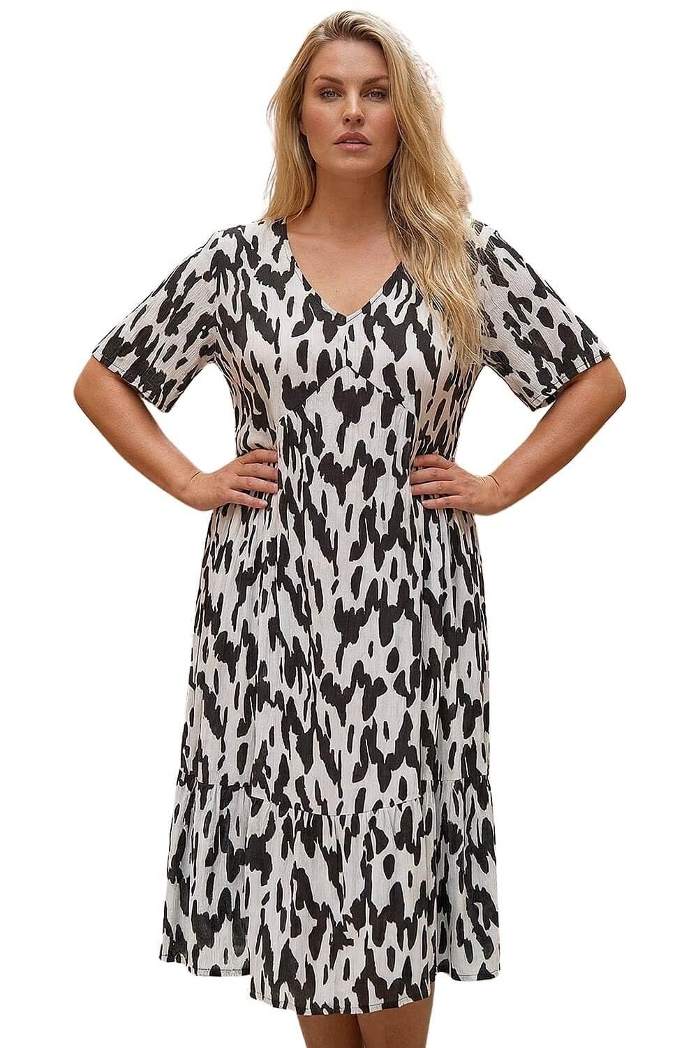 Roman Curve Women's Black Spot Print Midi Dress Size 22-24