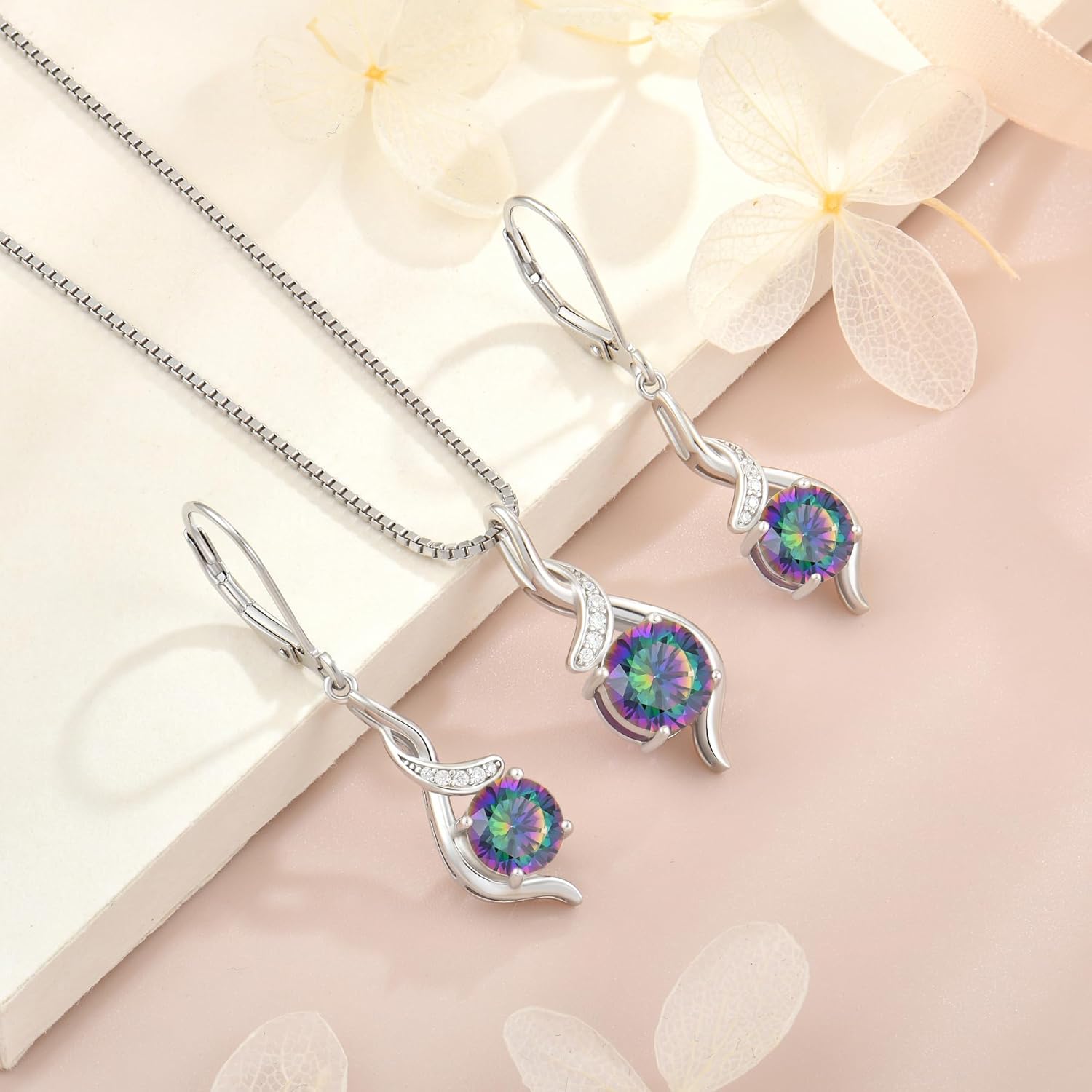 Women‘s Birthstone Earrings S925 Sterling Silver Imitation Diamond Infinity Drop Earring Leverback Jewelry Gift for Her