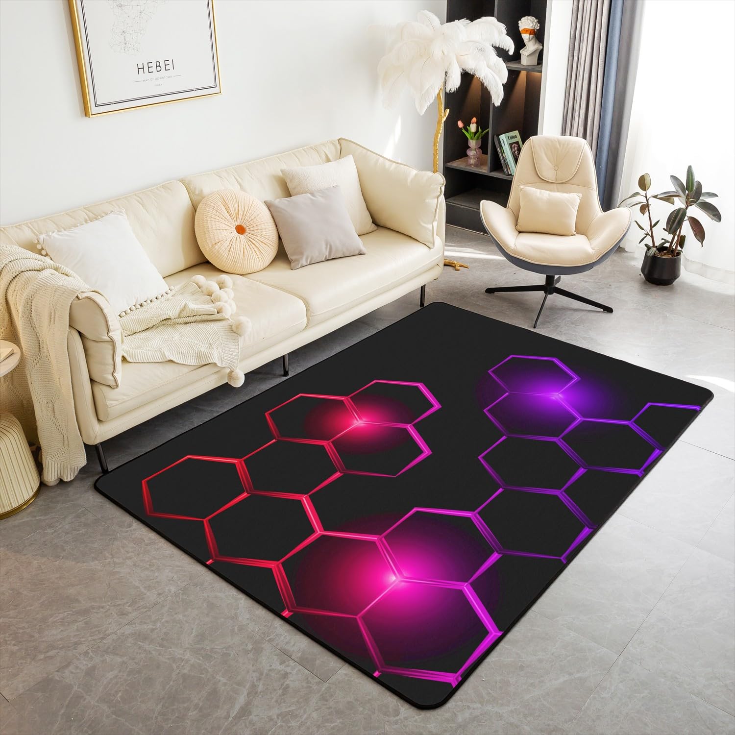 Tapis en nid d'abeille géométrique rouge et noir pour chambre d'enfant et ado, 100x150cm