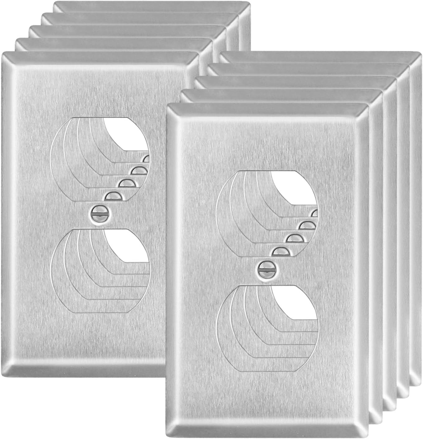 ABBOTECH 1-Gang Duplex Metal Wall Plates, Standard Size Stainless Steel Outlet Cover, Corrosive Resistant, Silver, 10 Pack