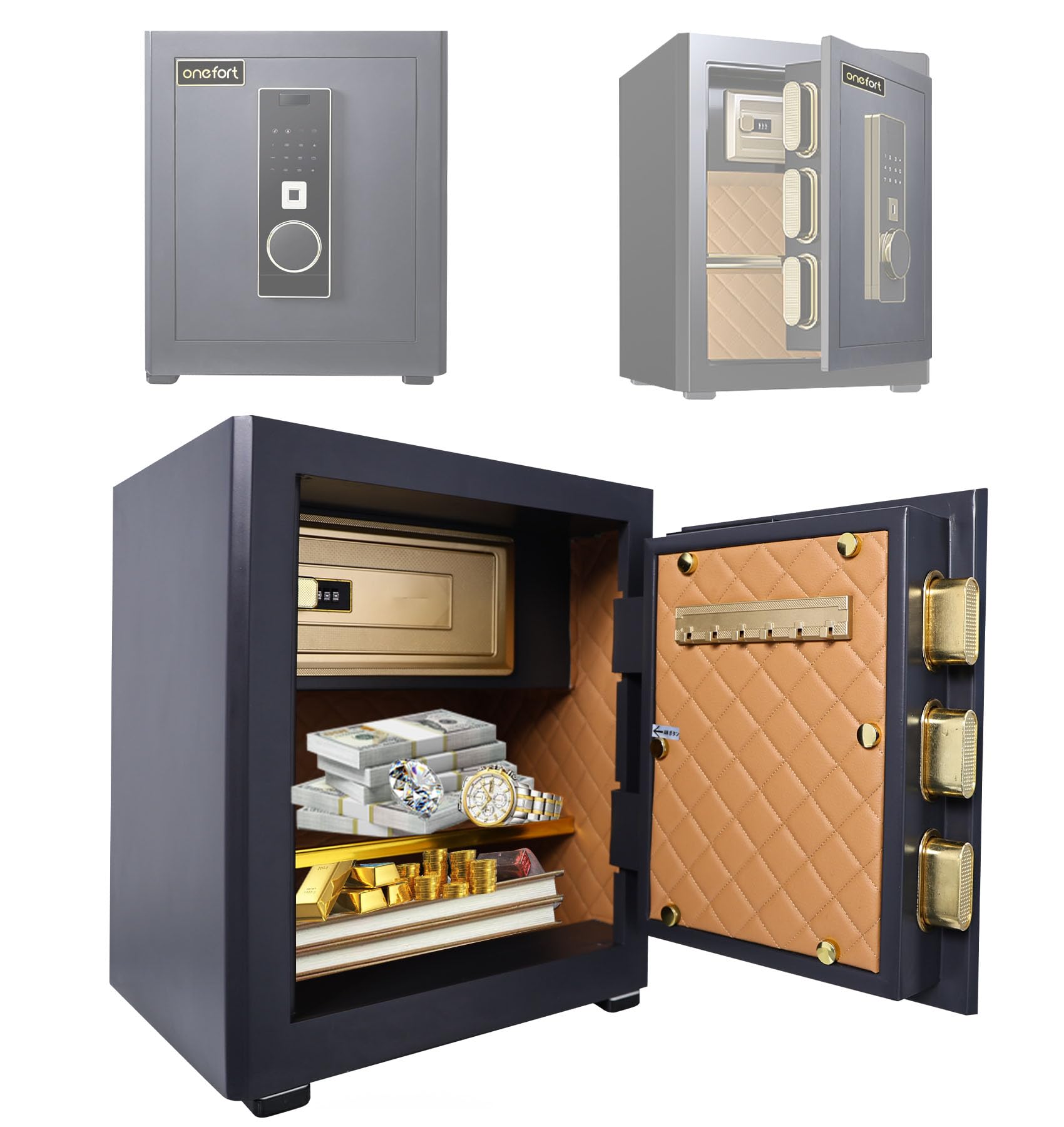 金庫 指紋認証 家庭用 4種類解錠 アラーム機能付 ブラウン 36L 音声ガイド Amazon.co.jp: 金庫中型 36L 指紋認証 家庭用 4種類解錠 家庭用人気