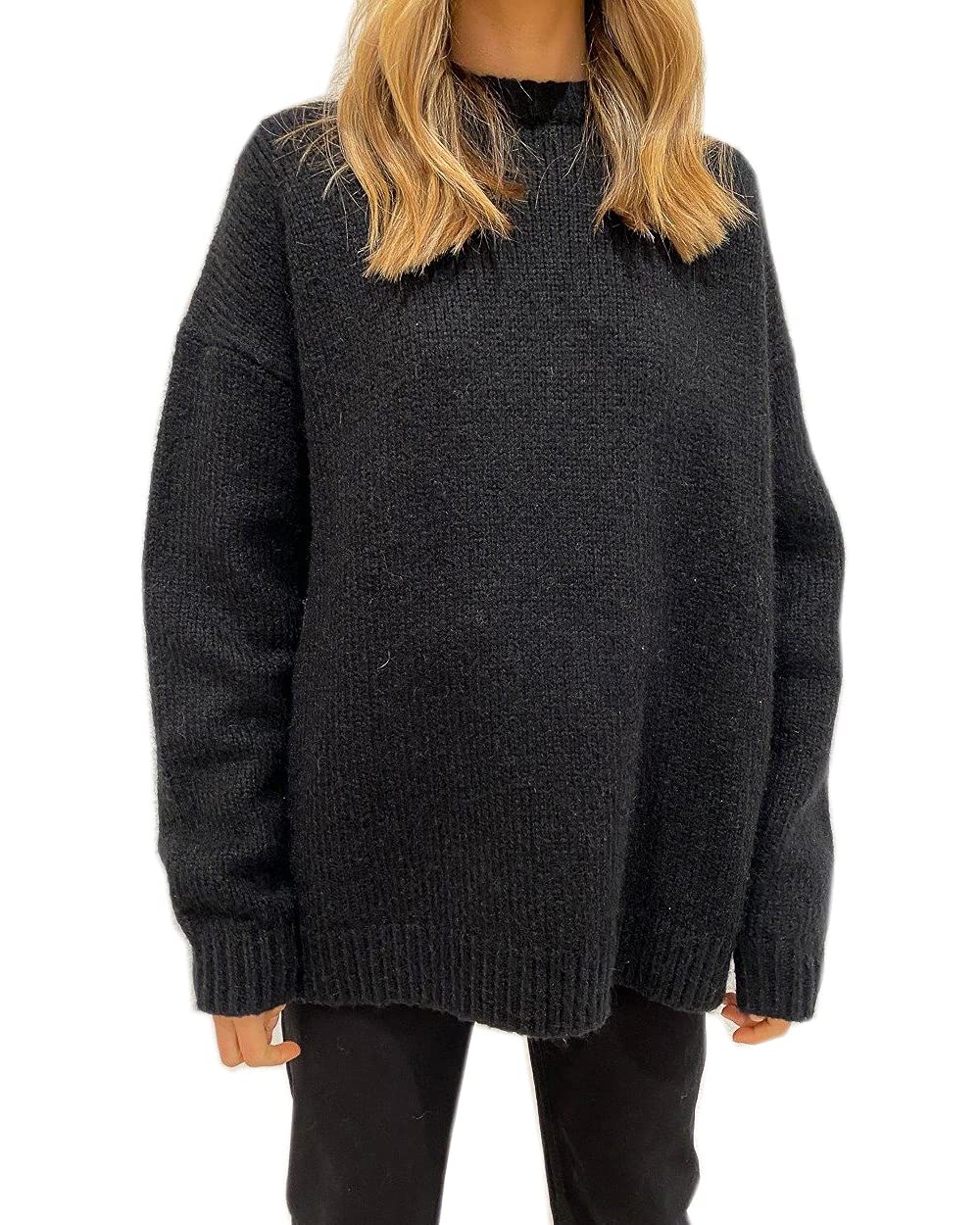 Roiii Sweaters for Women Long Sleeve Casual Round Oversize Neck Tunic Tops Wool Sweaters