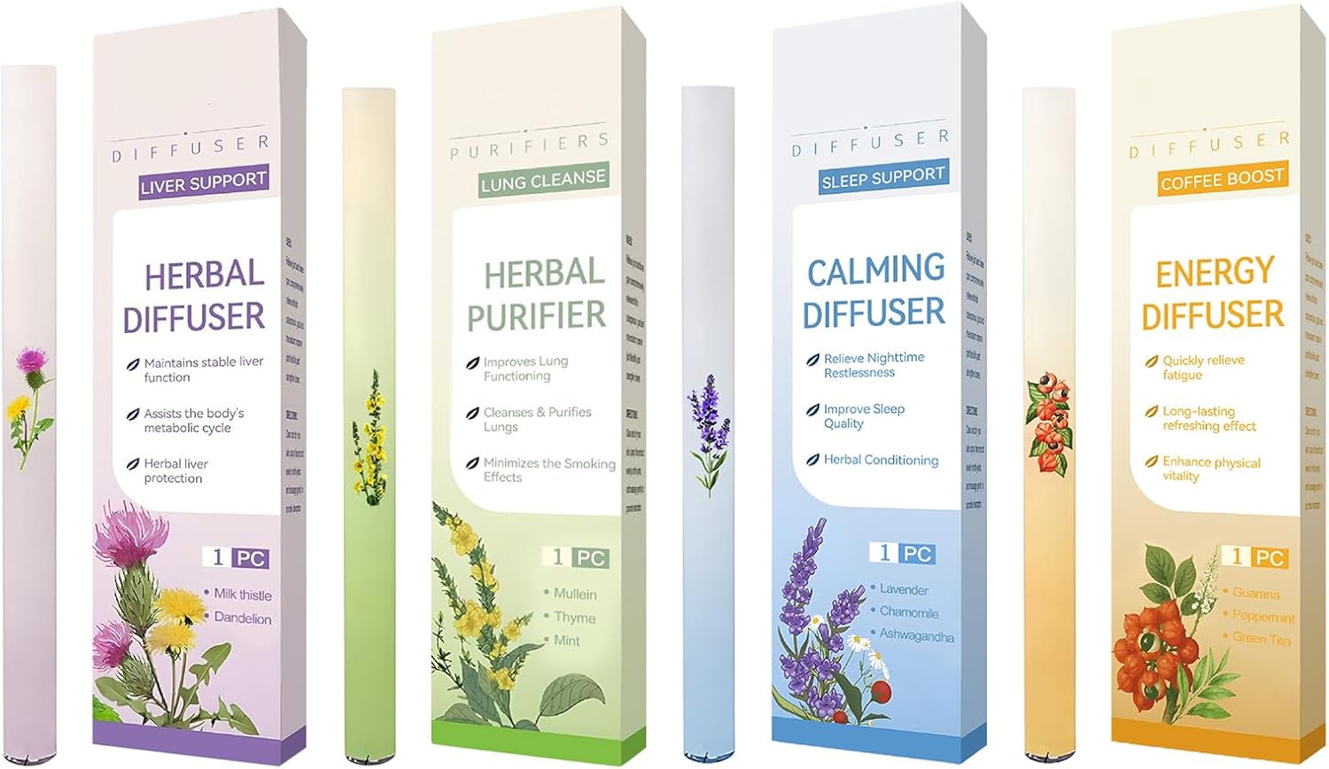 4pcs herbals Diffuser Pen, Mullein Inhaler for Lung Cleansing and Breathing Support, Sleep Aid Inhaler Portable Atomizing Air Freshener for Resting Relaxation, Helps Clear Breathing