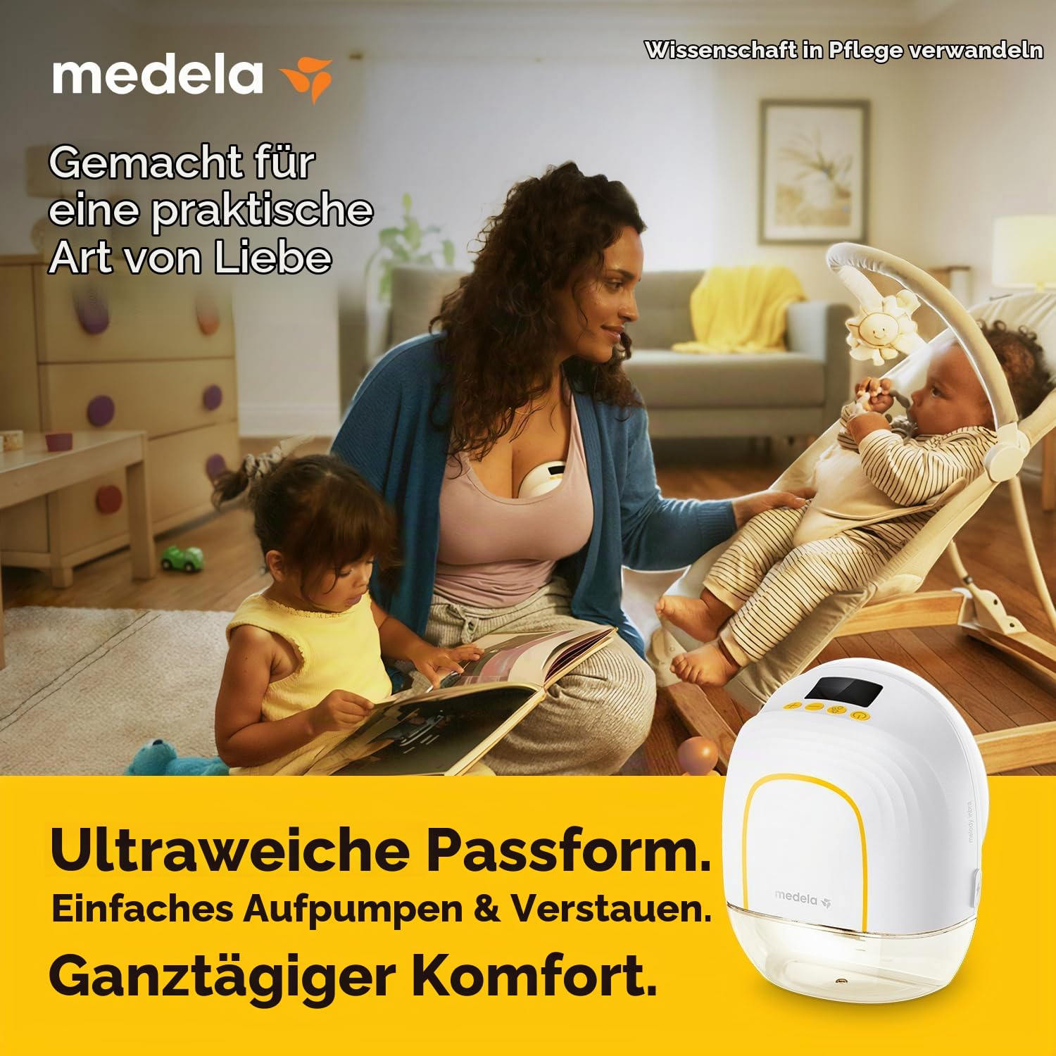 Set Medela Melody InBra Tragbare Einzelmilchpumpe + Medela Mama-Baby-Socken, Limitiert, von Schweizer Künstlerin Yael Anders, Teil der Kampagne „With You, Every Step of the Way”
