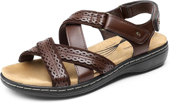 DREAM PAIRS Womens Arch Support Sandals Comfortable Open Toe Dress Flats Walking Sandals For Summer