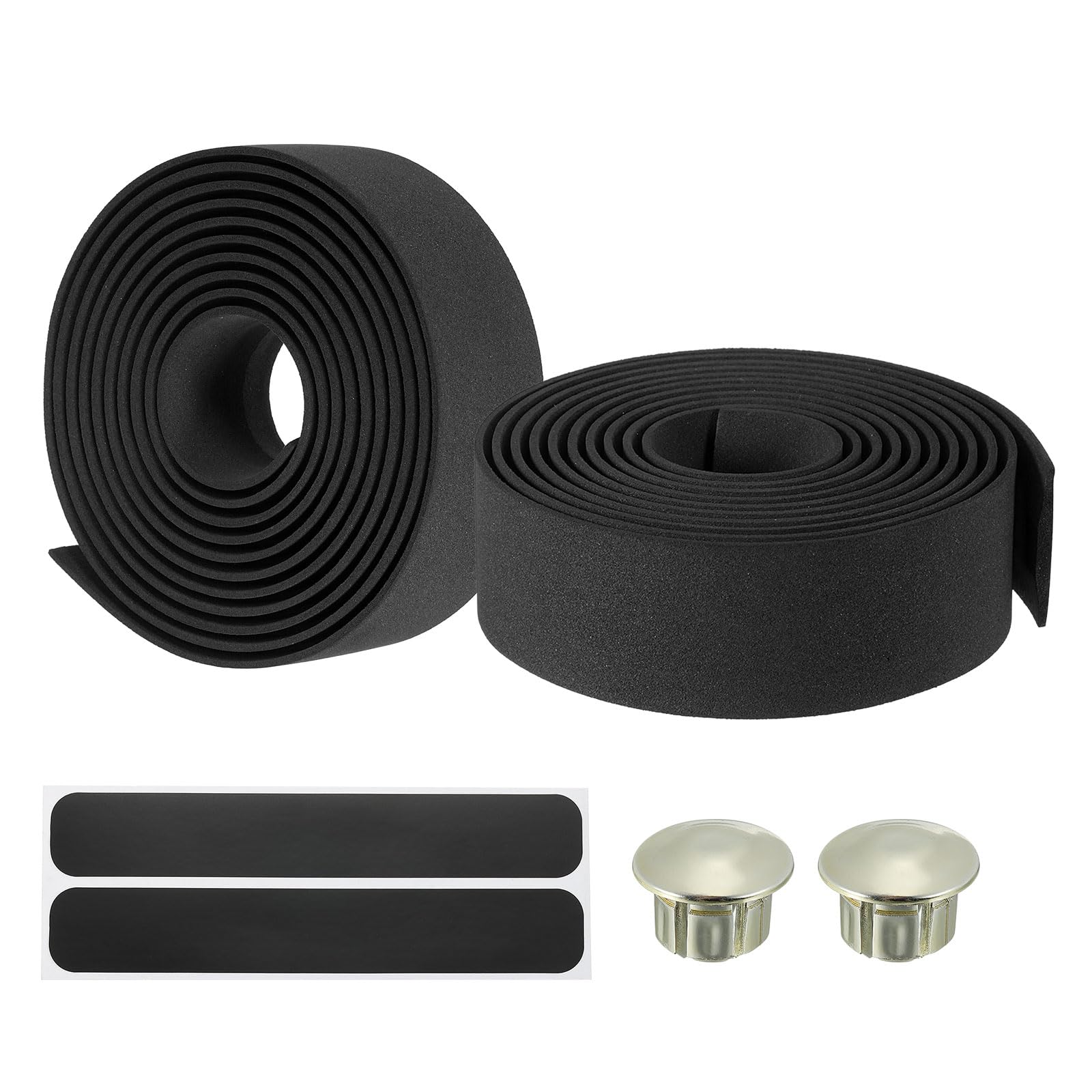 PATIKIL Bike Handlebar Tape, 2 Pack EVA Handle Grip Wraps Non-Slip Bicycle Bar Tape with Silver End Plugs for Racing Bicycles Black