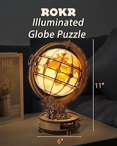 Miniatura 2 de ROKR Rompecabezas de madera 3D para adultos, rompecabezas de globo de madera con iluminación LED, kits de construcción de modelos, decoración de