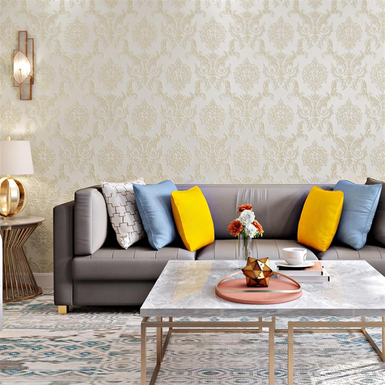 GIBZ 3D Scandinavian Floral Wallpapers Peel and Stick Vintage Wall Papers Decorations Wallpaper Contact Paper Beige 1 0.53x5m