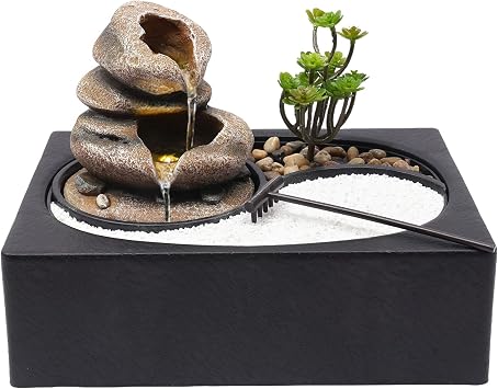 Table Top Water Fountain Indoor,Indoor Waterfall Tabletop River Rocks,Indoor Water Fountains of Rock Garden,Tabletop Fountain for Serene Meditation & Relaxation