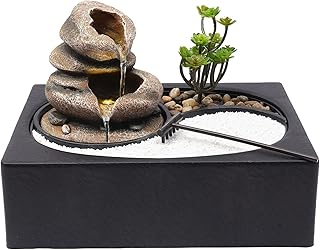 Tabletop Water Fountains Indoor, Water Fountain Indoor for Relaxation Indoor Water Fountains of Rock Garden Desk Water Fountain with Led Light for Home Office Bedroom