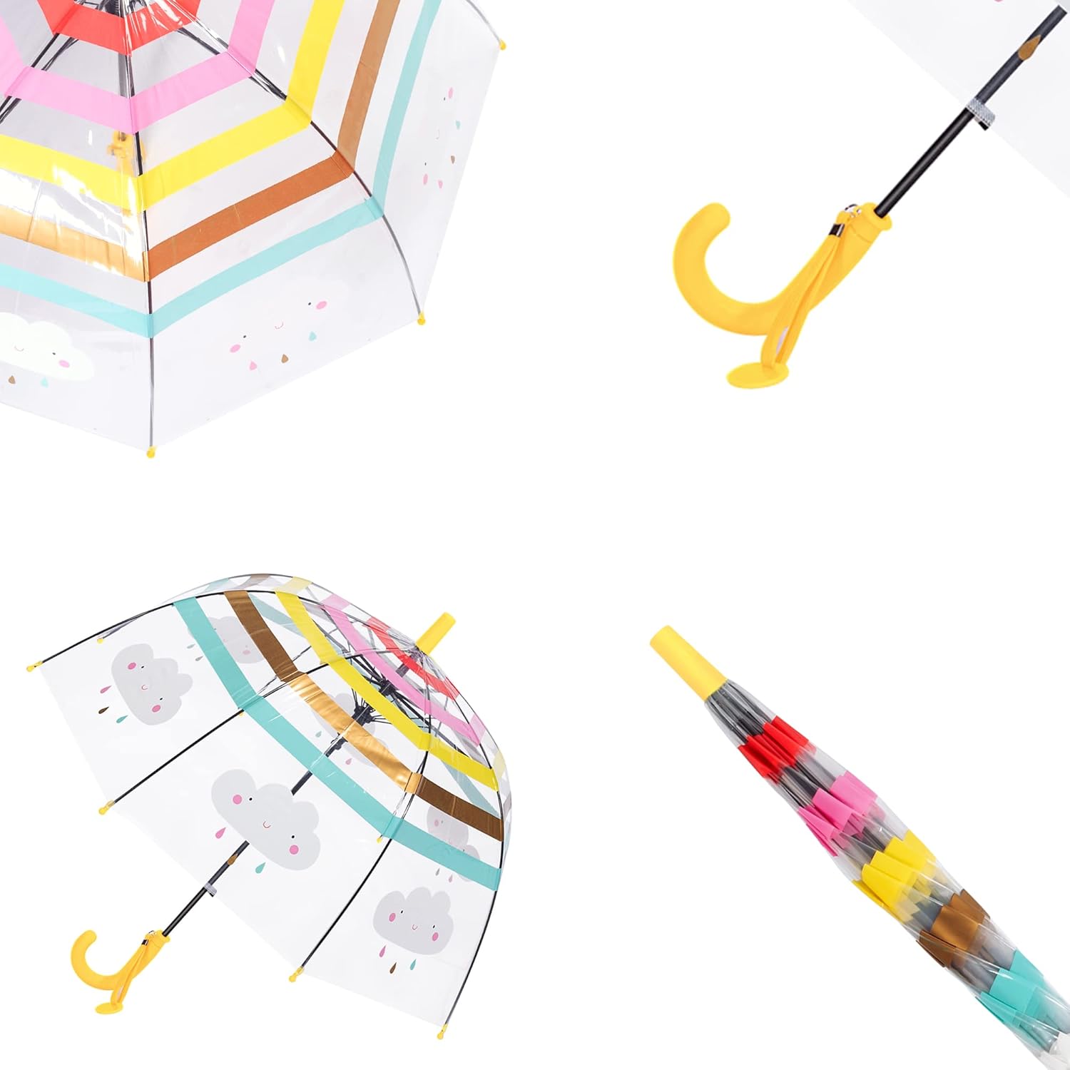 kids clear umbrella for rain dome bubble umbrellas windproof for kids boys and girls rainbow-yellow