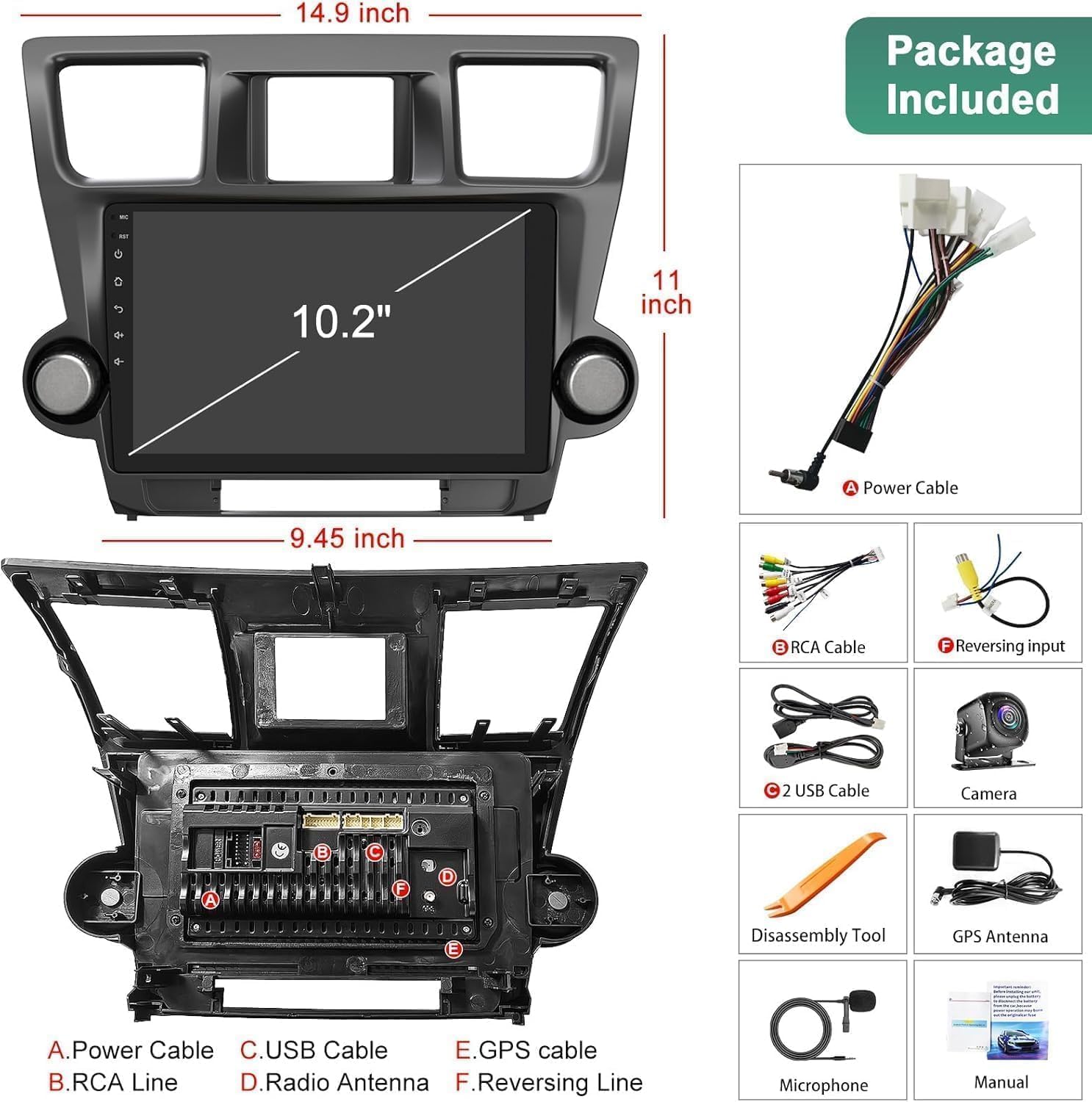(8Core + 64GB) 9 Inch QLED Touch Screen Car Radio for Toyota Highlander 2008-2013 with Carplay and Android Auto,Android 15 Highlander Stereo Support Bluetooth,WiFi,GPS,FM Radio,Backup Camera & SWC