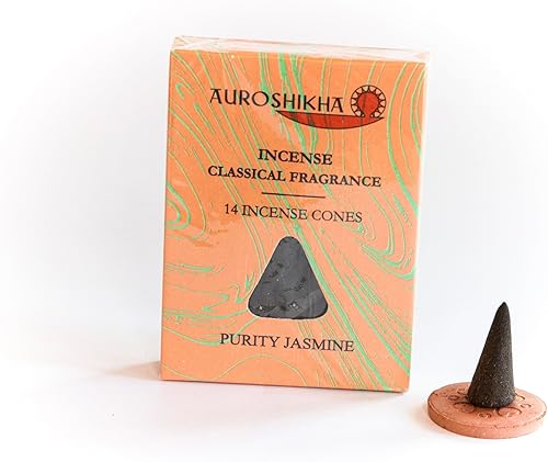 Auroshikha Conos de incienso marmoleado - Pureza Jazmín (3 paquetes - 42 conos)