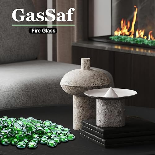 Miniatura 4 de GasSaf Cuentas de vidrio de fuego azules para hogueras al aire libre, chimenea y mesa de hoguera, vidrio de 34 pulgadas (10 libras) (verde claro)