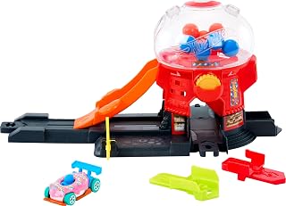 Hot Wheels Downtown Candy Shop Gumball Machine Track Set with Donut Car & Speed Snap Track - Connects to Hot Wheels City Playsets