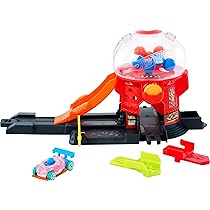 Hot Wheels – Negozio di Caramelle, Set Pista con rampa, Veicolo a Forma di Ciambella in Scala 1:64 Incluso e Speed Snap Track, Giocattolo per Bambini, 3+ Anni, JBM62