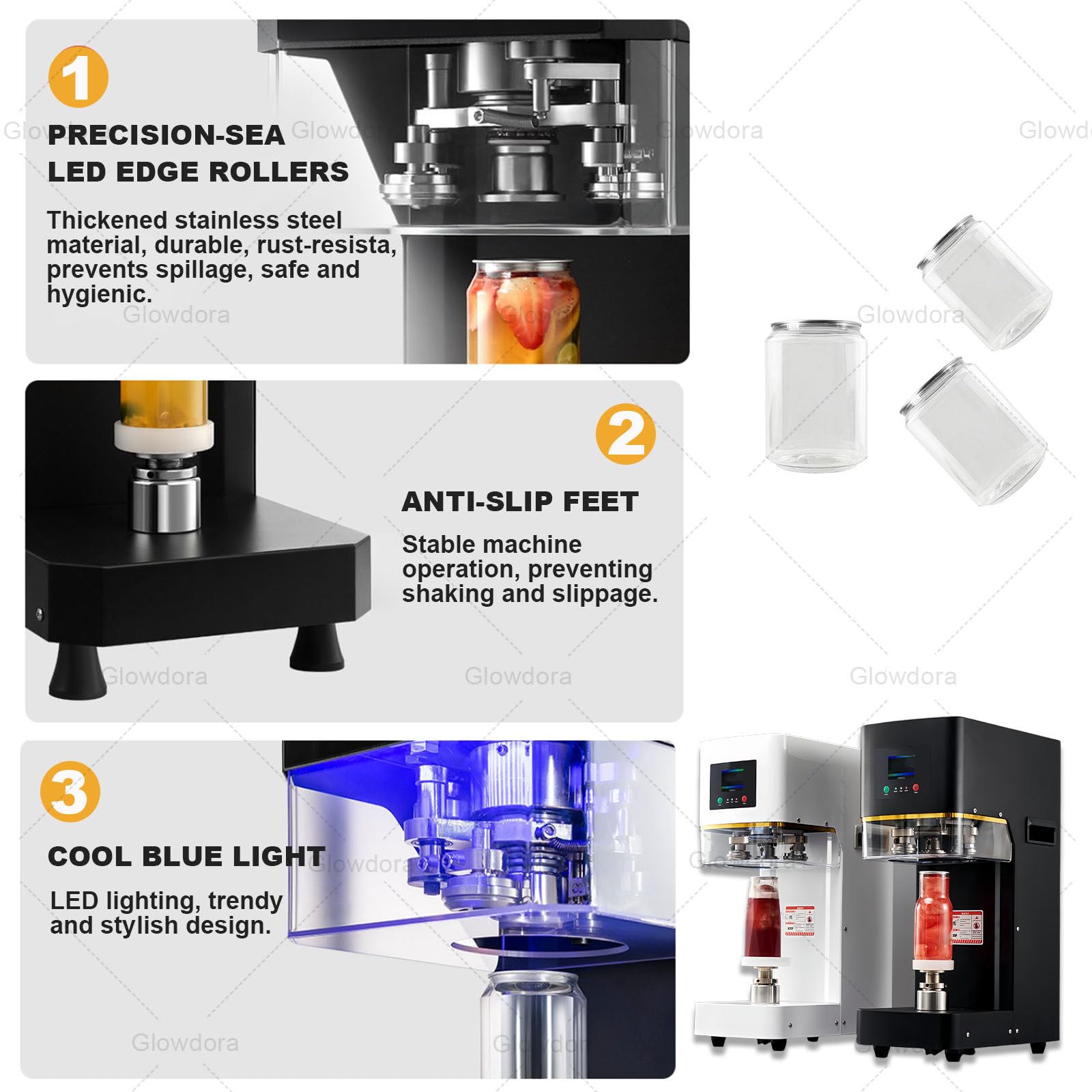 Máquina selladora automática de latas, 140 W, máquina de sellado comercial para recipientes de vidrio y plástico con mostrador, ideal para el hogar y cafeterías