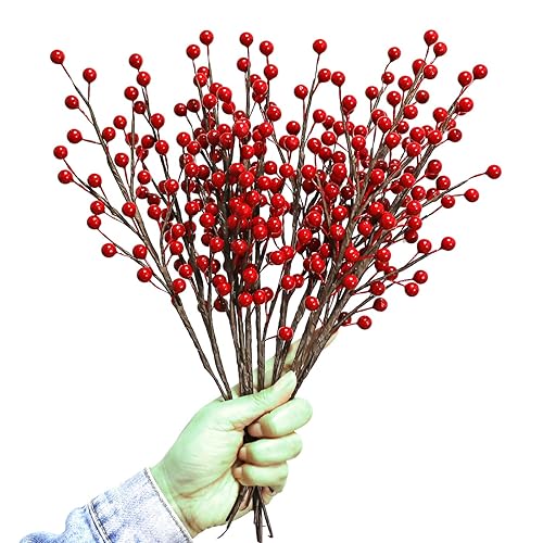 12Pcs Artificial Red Berries Stems, 13.5" Waterproof Burgundy Berry Branches