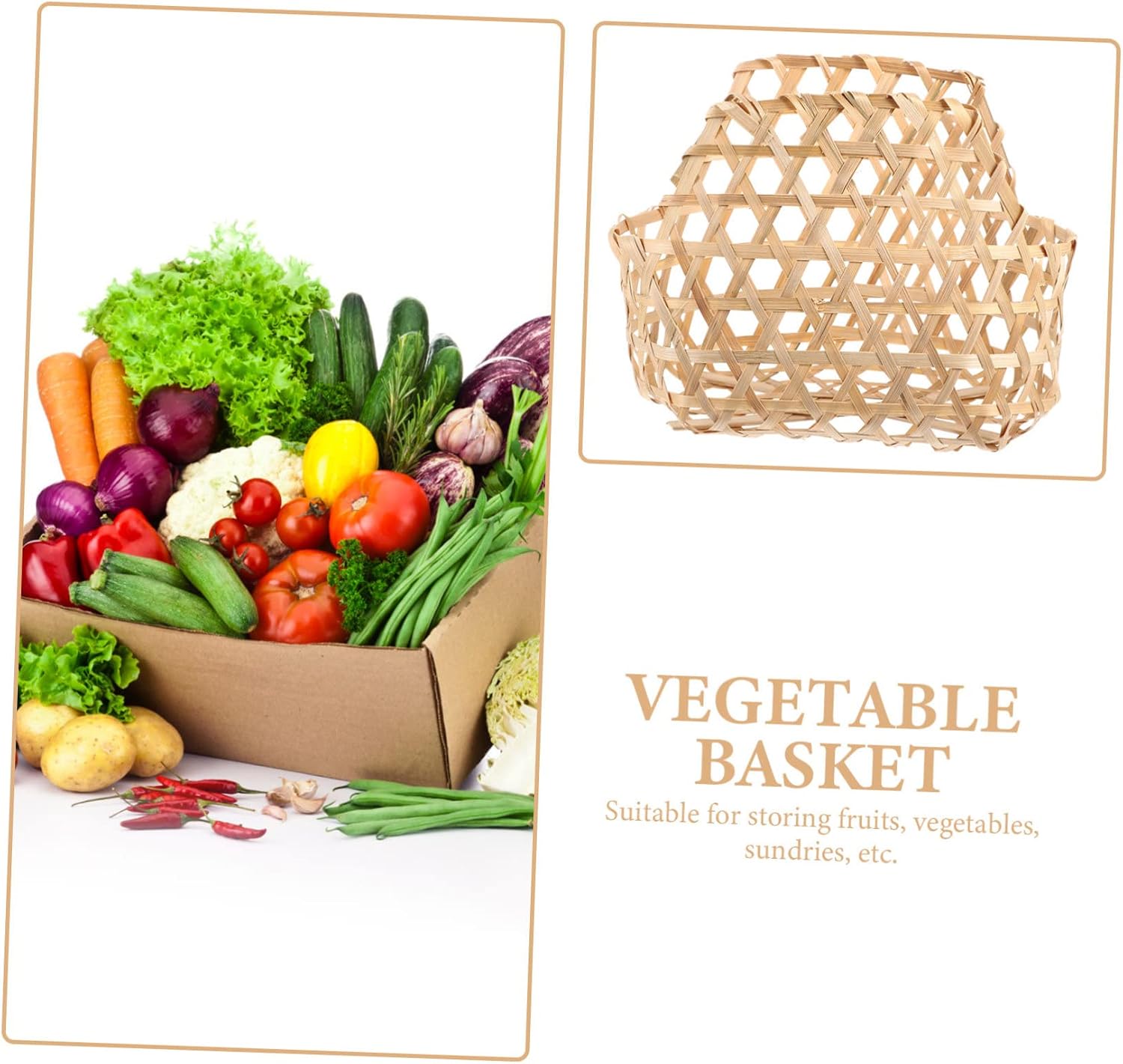 2pcs Bamboo Woven Basket with Handle for Flowers and Vegetables image 3