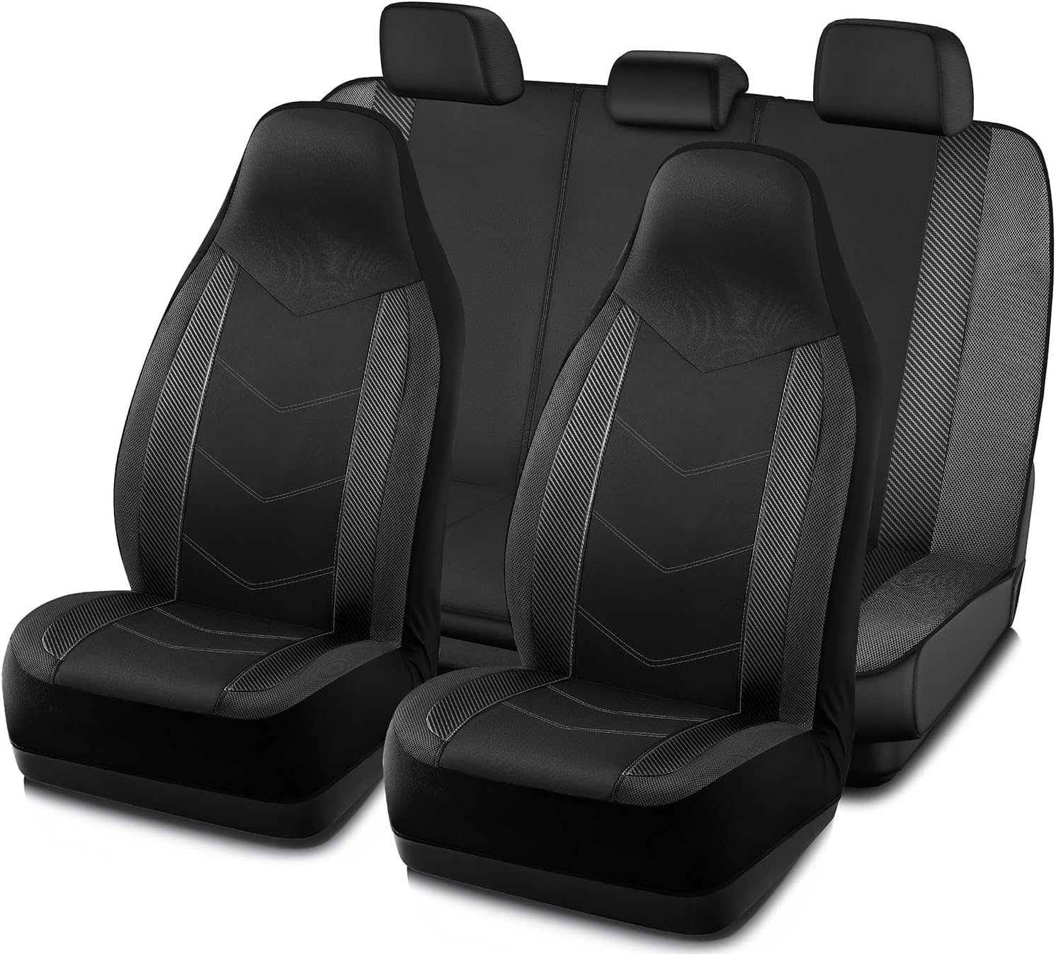 PIC AUTO Car Seat Covers, High-Back Full Set Automotive Seat Covers, Front and Rear Bench - Sports Carbon Fiber Mesh Design, Universal Fit for Most Cars, SUVs, Trucks, Airbag Compatible (Gray)