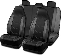 Vista 9 de Pic Auto Fundas de asiento de automóvil de respaldo alto,cuero sintético, compatible con bolsa de aire, ajuste universal, Negro