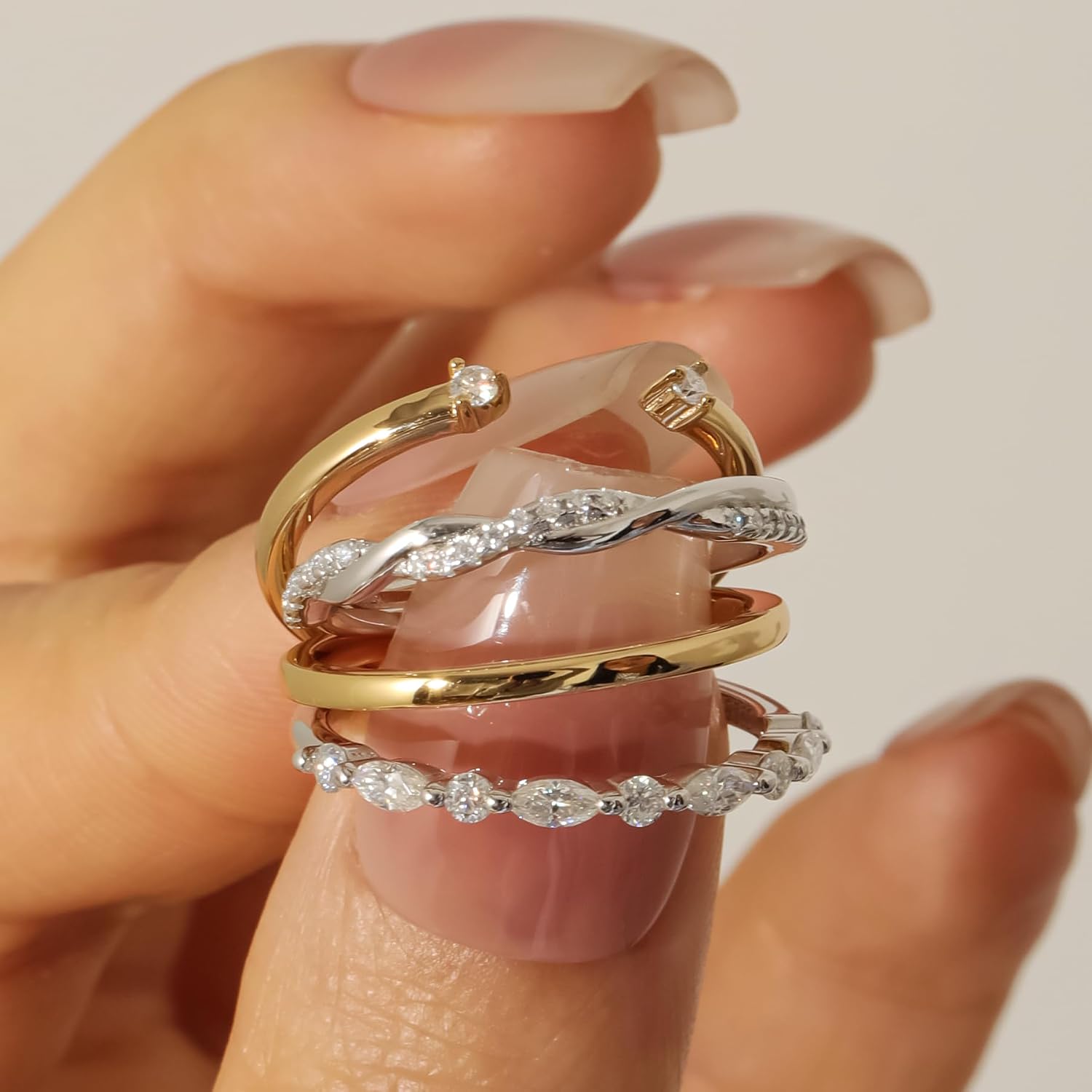 Gem's Beauty Silver Eternity Ring for Women | 925 Sterling Silver Adjustable Rings | Moissanite Stacking Bands | Dainty Stackable Rings Size 5-10