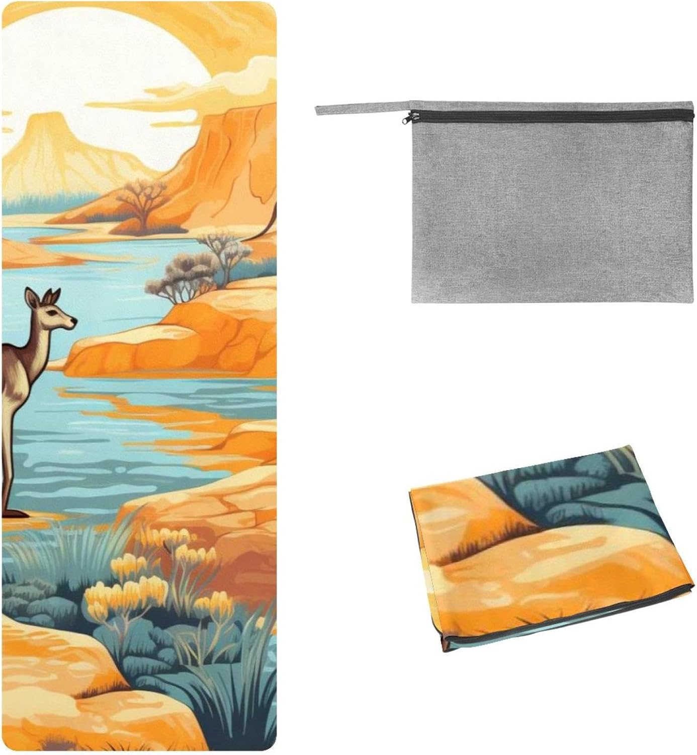 Yoga Towel, Kangaroo Pattern Non Slip Sweat Absorbent Hot Yoga Mat Towel for Hot Yoga, Pilates and Fitness - 72.8" x 26.8"
