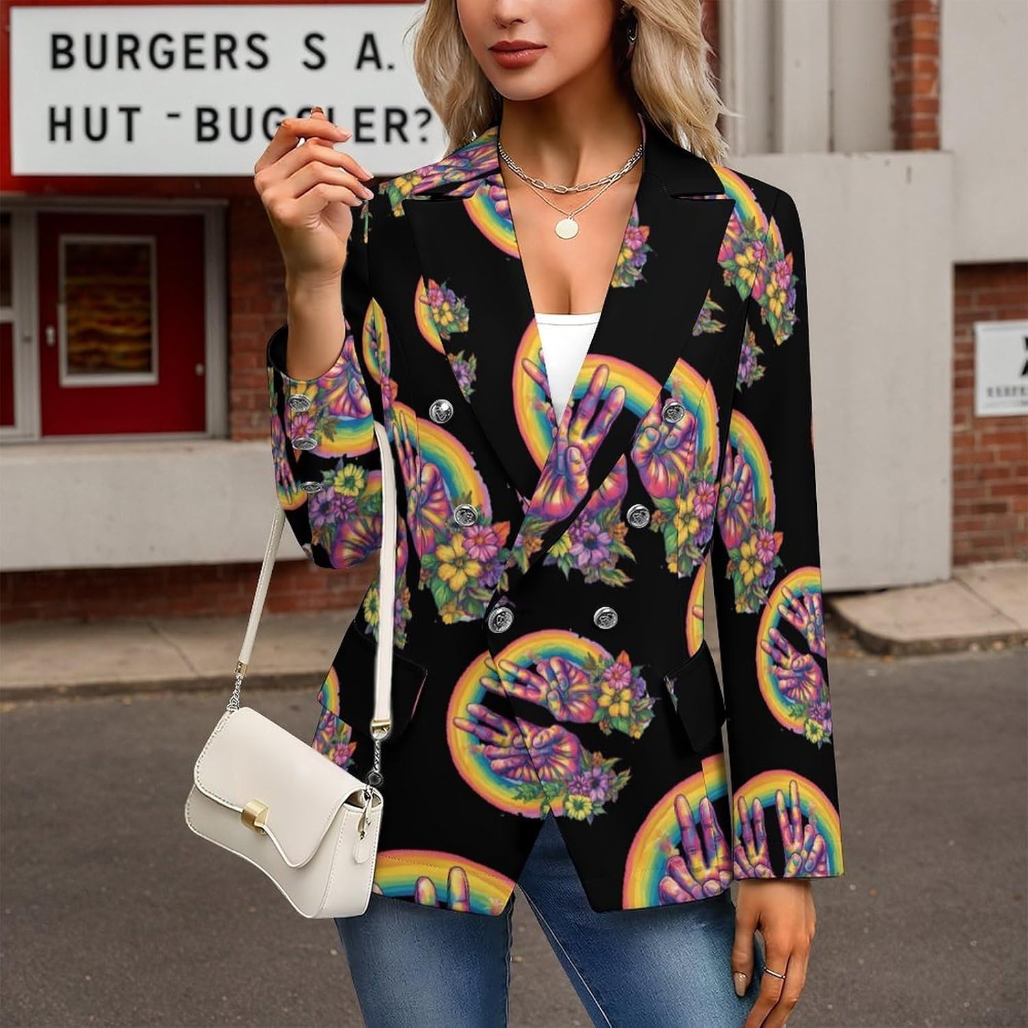 Tie Dye Peace Sign Women's Blazer Long Sleeve Suits Business Casual Blazers Jackets Lapel Open Front Suit