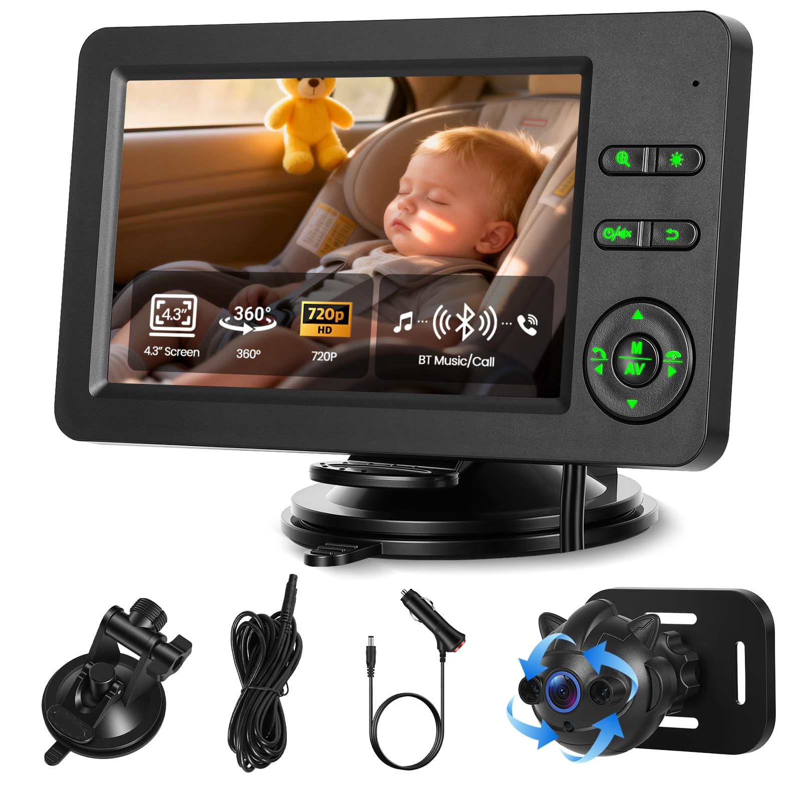 Hikity Kamera samochodowa dla dzieci z monitorem 720p 4,3 cala Monitor samochodowy dla dzieci na tylnym siedzeniu, wyposażona w kamerę obsługuje noktowizor BT muzyka odtwarzanie muzyki z telefonu