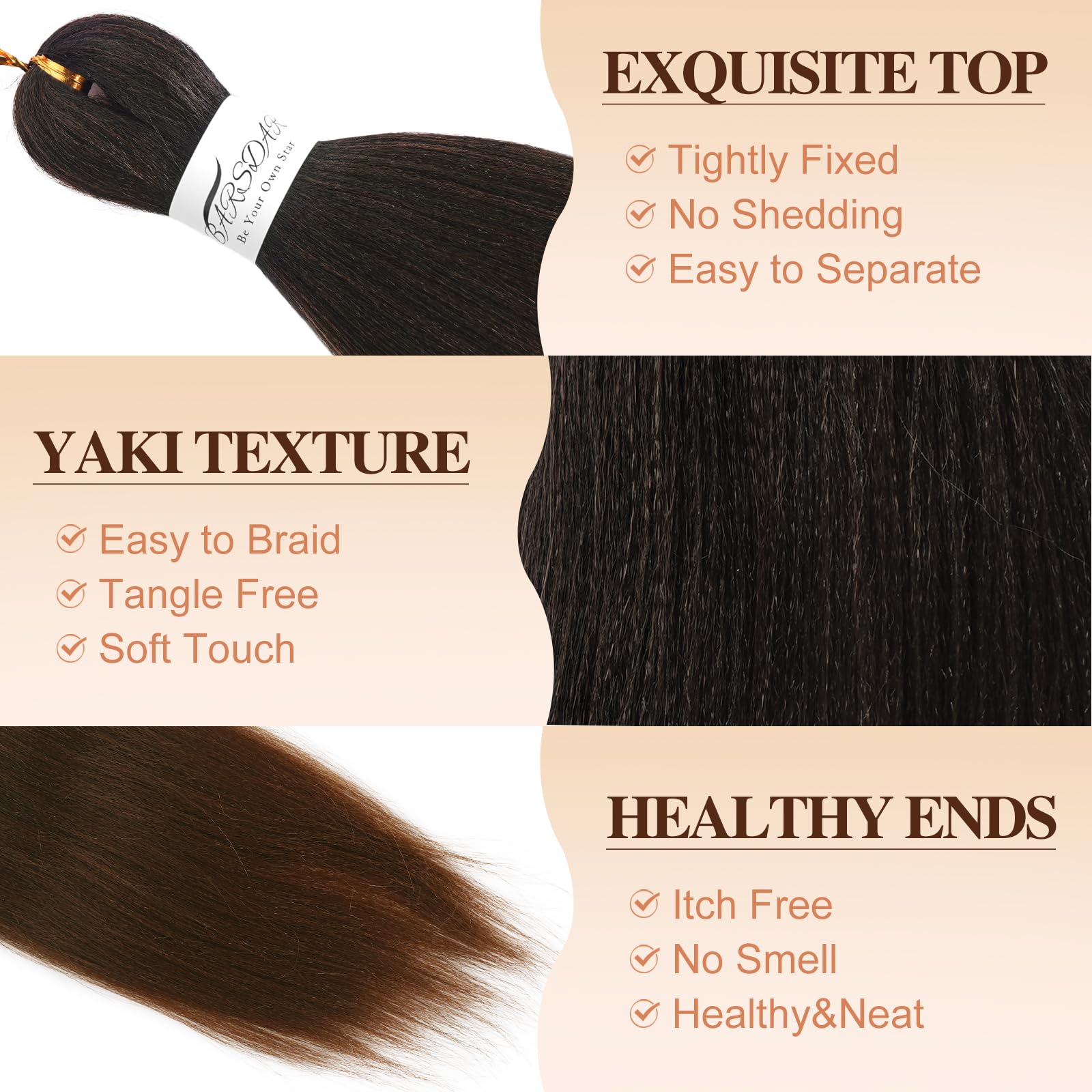 BARSDAR Pre Stretched Braiding Hair, 26 Inch, 8 Packs, Ombre Auburn, Yaki Texture, Hot Water Setting, Professional Synthetic - Image 3