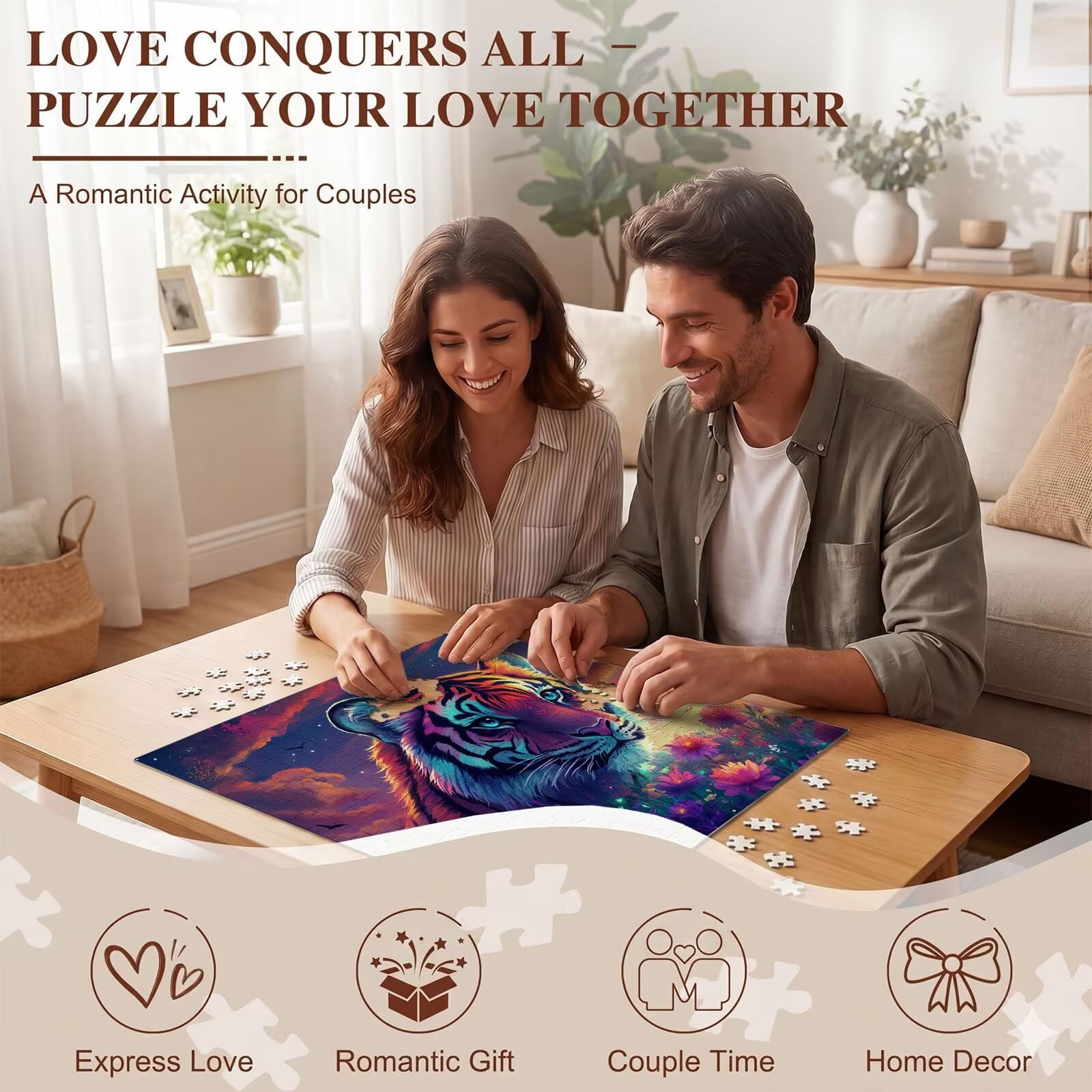 Puzzle 6000 Pezzi Classici, Puzzle tigre Carino 179 x 105 cm, Gioco Educativo e Antistress in Legno con Poster Incluso, Ttività DIY per Famiglia, Regalo per Appassionati, Decor Parete Casa, f0-618